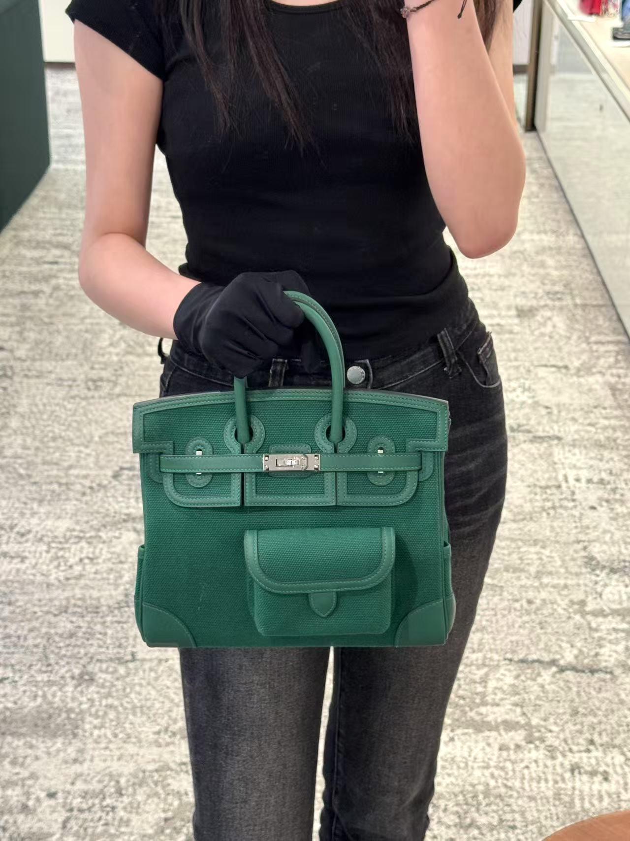 Brand New ( Rank N ) HERMÈS Limited Edition Birkin Cargo 25 Vert Moyen (65) Swift Canvas Palladium hardware K (2025) - 3