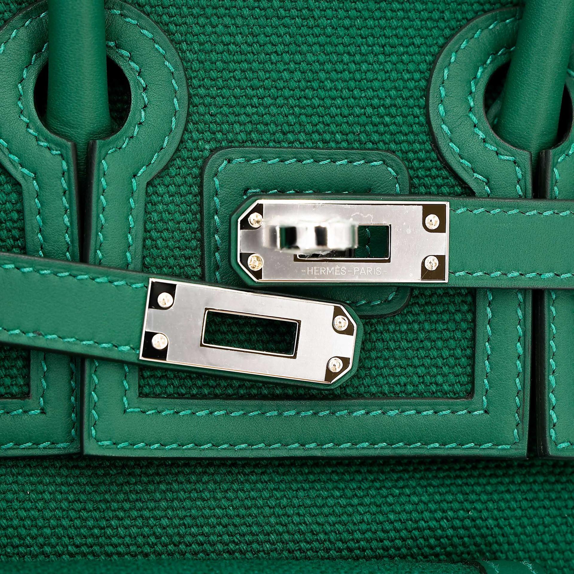 Brand New ( Rank N ) HERMÈS Limited Edition Birkin Cargo 25 Vert Moyen (65) Swift Canvas Palladium hardware K (2025) - 16