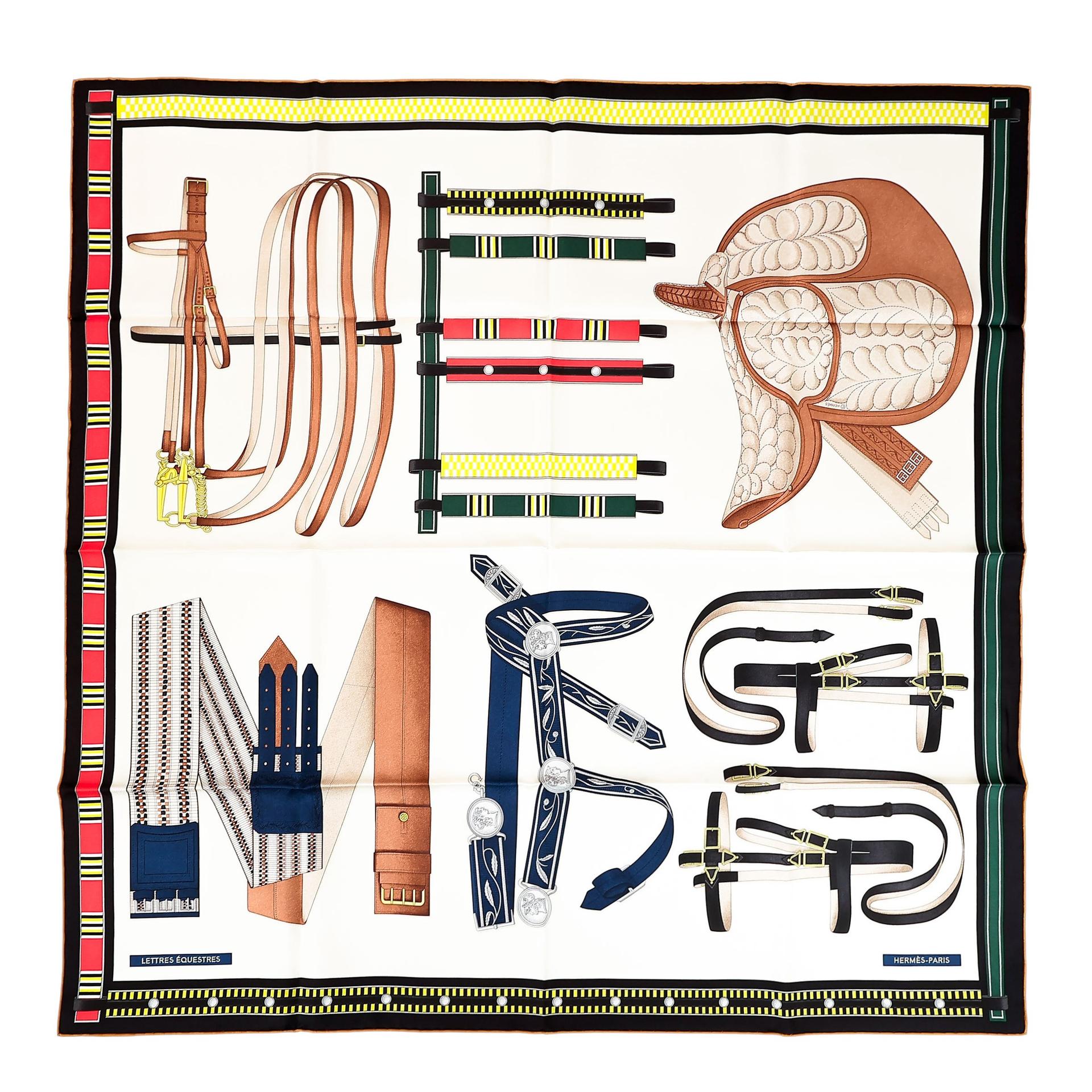 ランク N 新品 HERMÈS エルメス カレ90 レトル エスケトル ベージュ ブラック シルク - 1