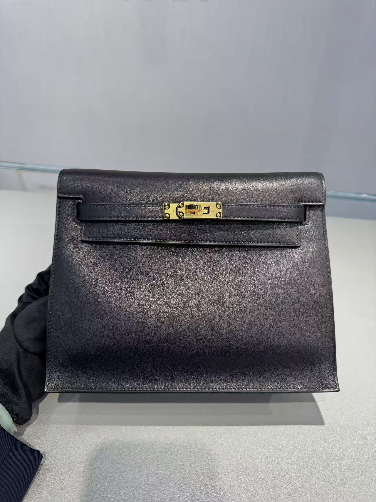 Brand New ( Rank N )  HERMÈS  Kelly Danse Black (89) Volupto calfskin Gold hardware K (2025) - 20