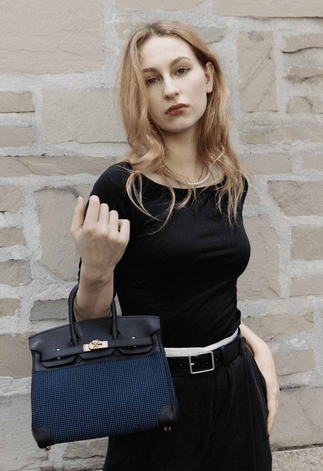 Brand New ( Rank N ) HERMÈS Limited Edition Birkin 25 Black (89) Bleu Egee Swift Toile Quadrille canvas Gold hardware W (2024) - 15
