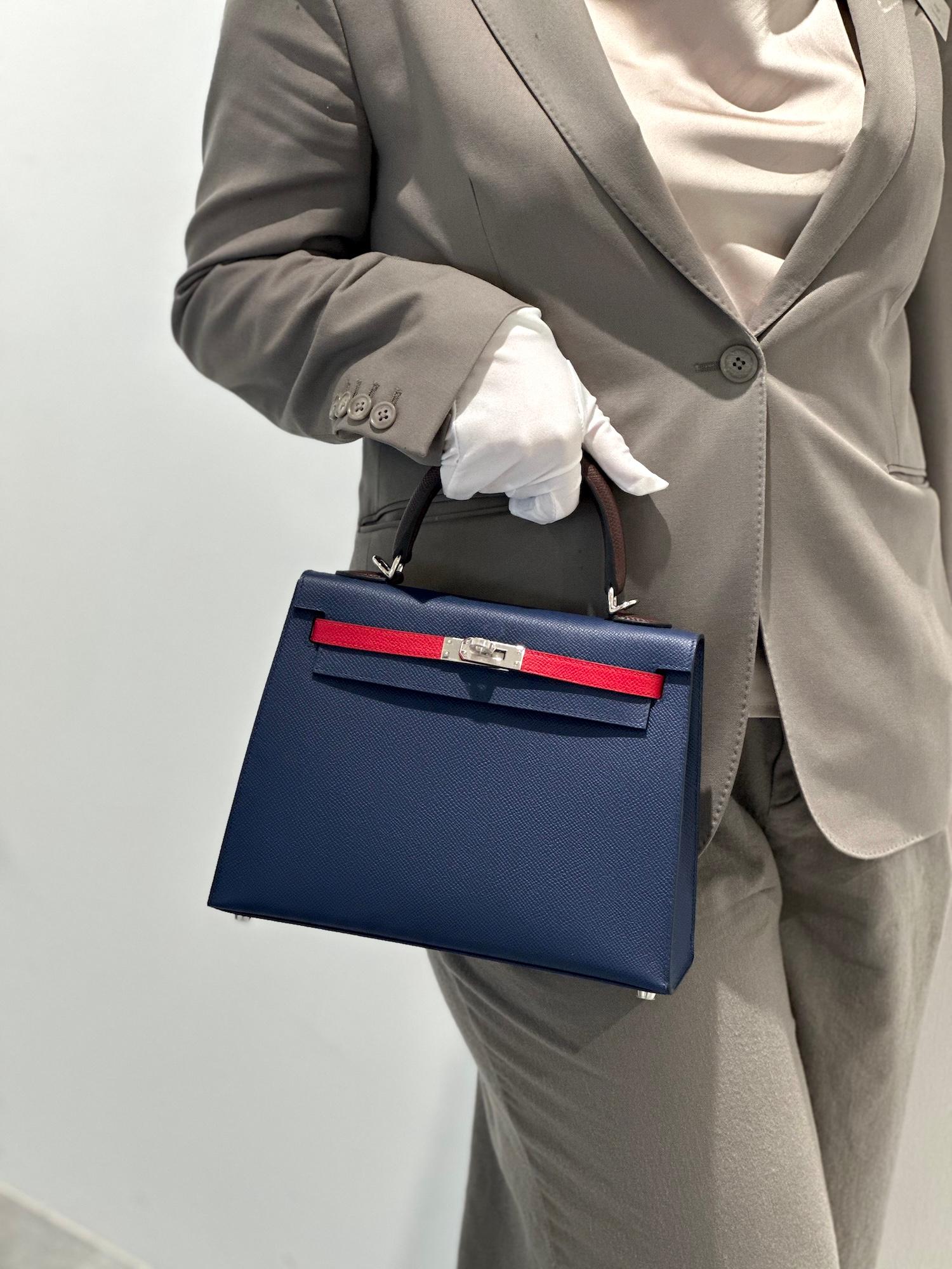 Brand New ( Rank N ) HERMÈS Kelly 25 Sellier Rouge Sellier (0G) Rouge Piment (5X) Bleu Saphir (73) Epsom Palladium hardware W (2024) - 3