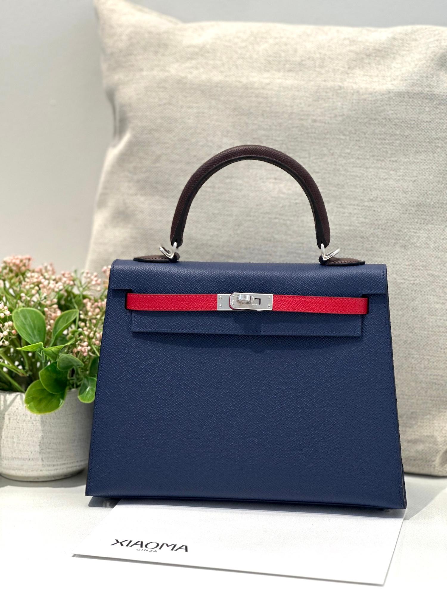 Brand New ( Rank N ) HERMÈS Kelly 25 Sellier Rouge Sellier (0G) Rouge Piment (5X) Bleu Saphir (73) Epsom Palladium hardware W (2024) - 4