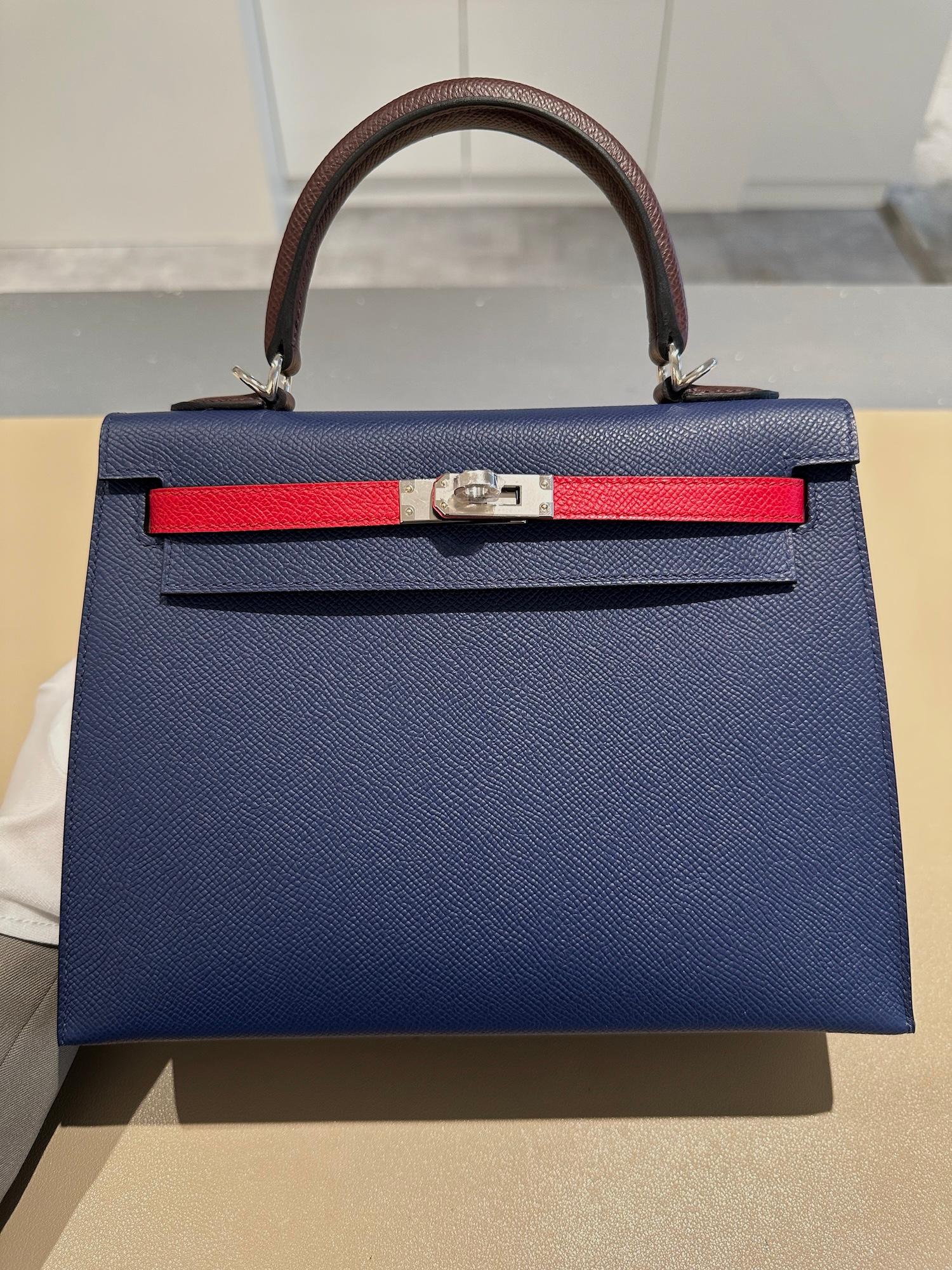 Brand New ( Rank N ) HERMÈS Kelly 25 Sellier Rouge Sellier (0G) Rouge Piment (5X) Bleu Saphir (73) Epsom Palladium hardware W (2024) - 17