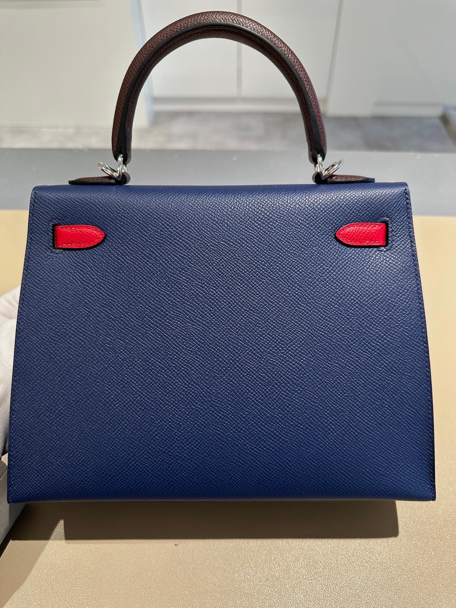 Brand New ( Rank N ) HERMÈS Kelly 25 Sellier Rouge Sellier (0G) Rouge Piment (5X) Bleu Saphir (73) Epsom Palladium hardware W (2024) - 18