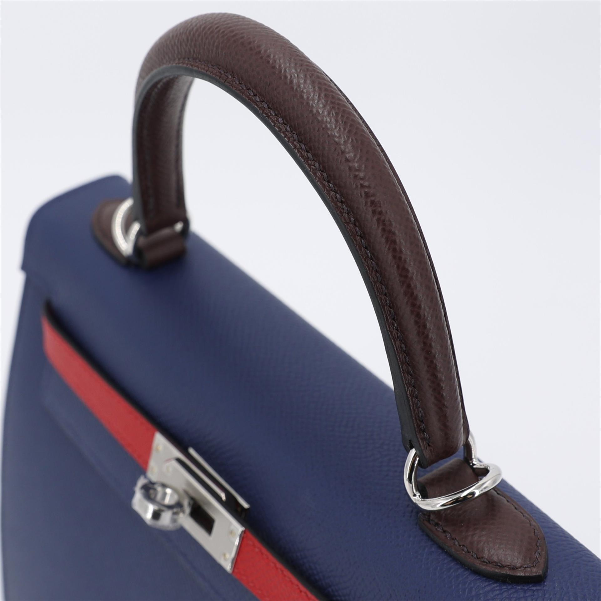 Brand New ( Rank N ) HERMÈS Kelly 25 Sellier Rouge Sellier (0G) Rouge Piment (5X) Bleu Saphir (73) Epsom Palladium hardware W (2024) - 5