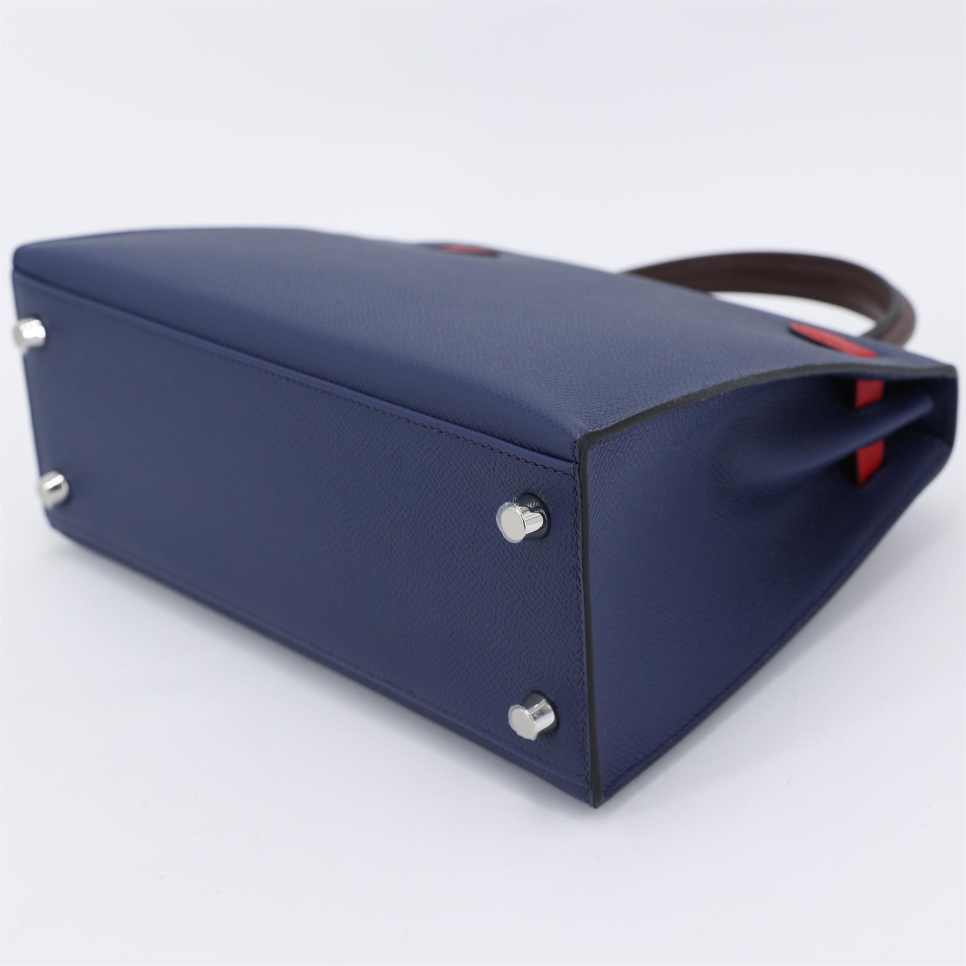Brand New ( Rank N ) HERMÈS Kelly 25 Sellier Rouge Sellier (0G) Rouge Piment (5X) Bleu Saphir (73) Epsom Palladium hardware W (2024) - 9