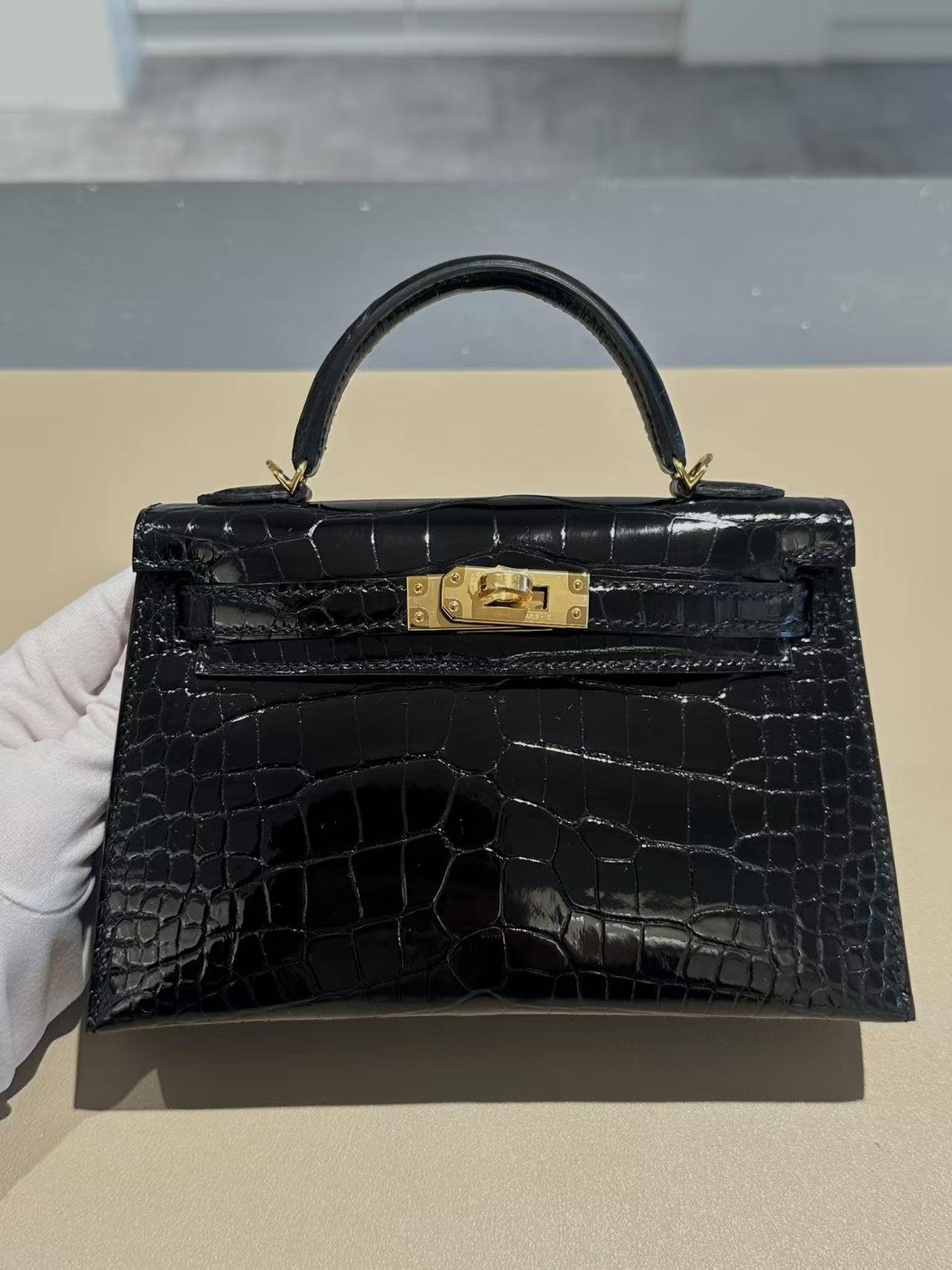 Brand New ( Rank N ) HERMÈS Mini Kelly II Black (89) Shiny Alligator Gold hardware K (2025) - 4