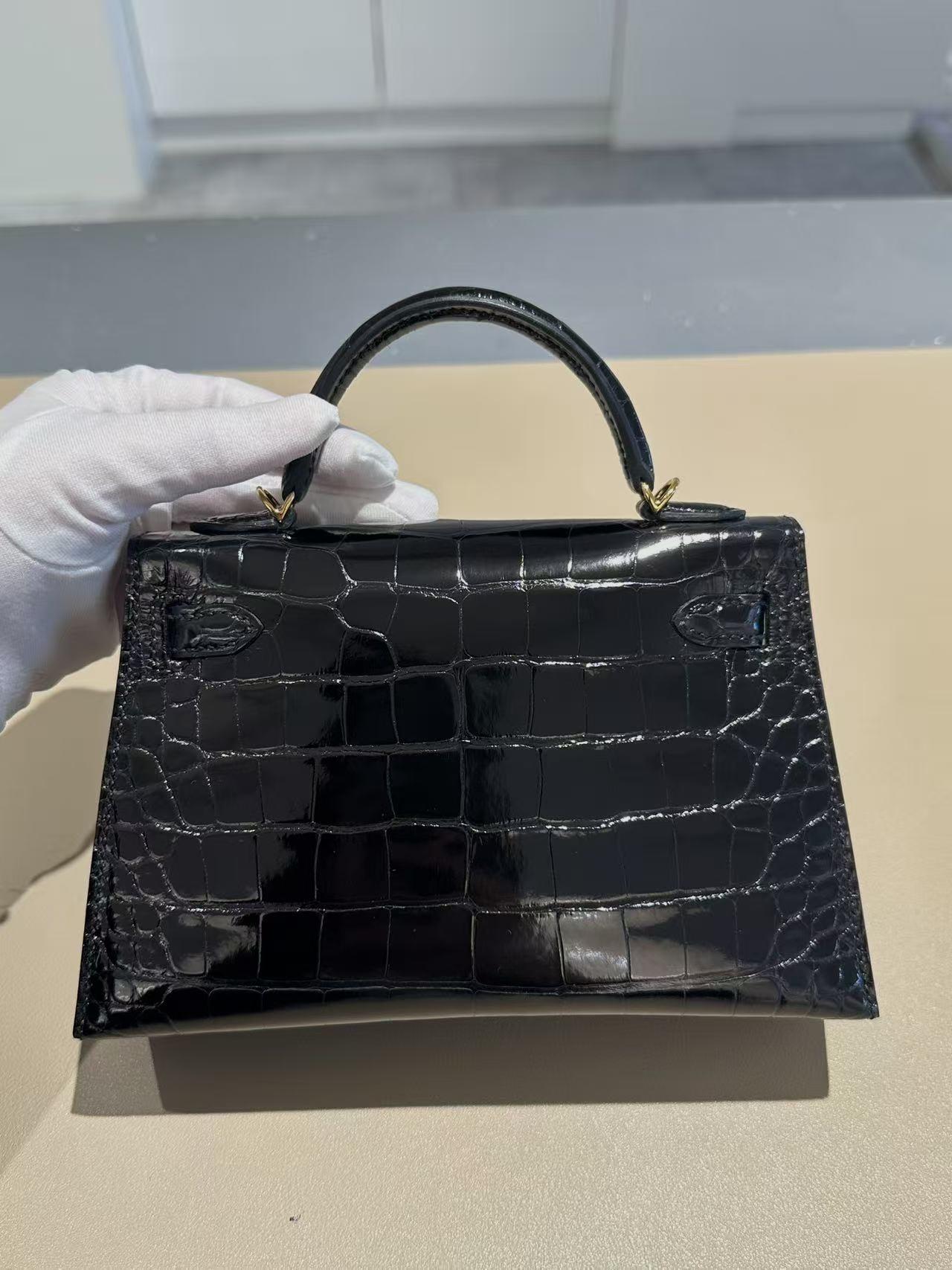Brand New ( Rank N ) HERMÈS Mini Kelly II Black (89) Shiny Alligator Gold hardware K (2025) - 18