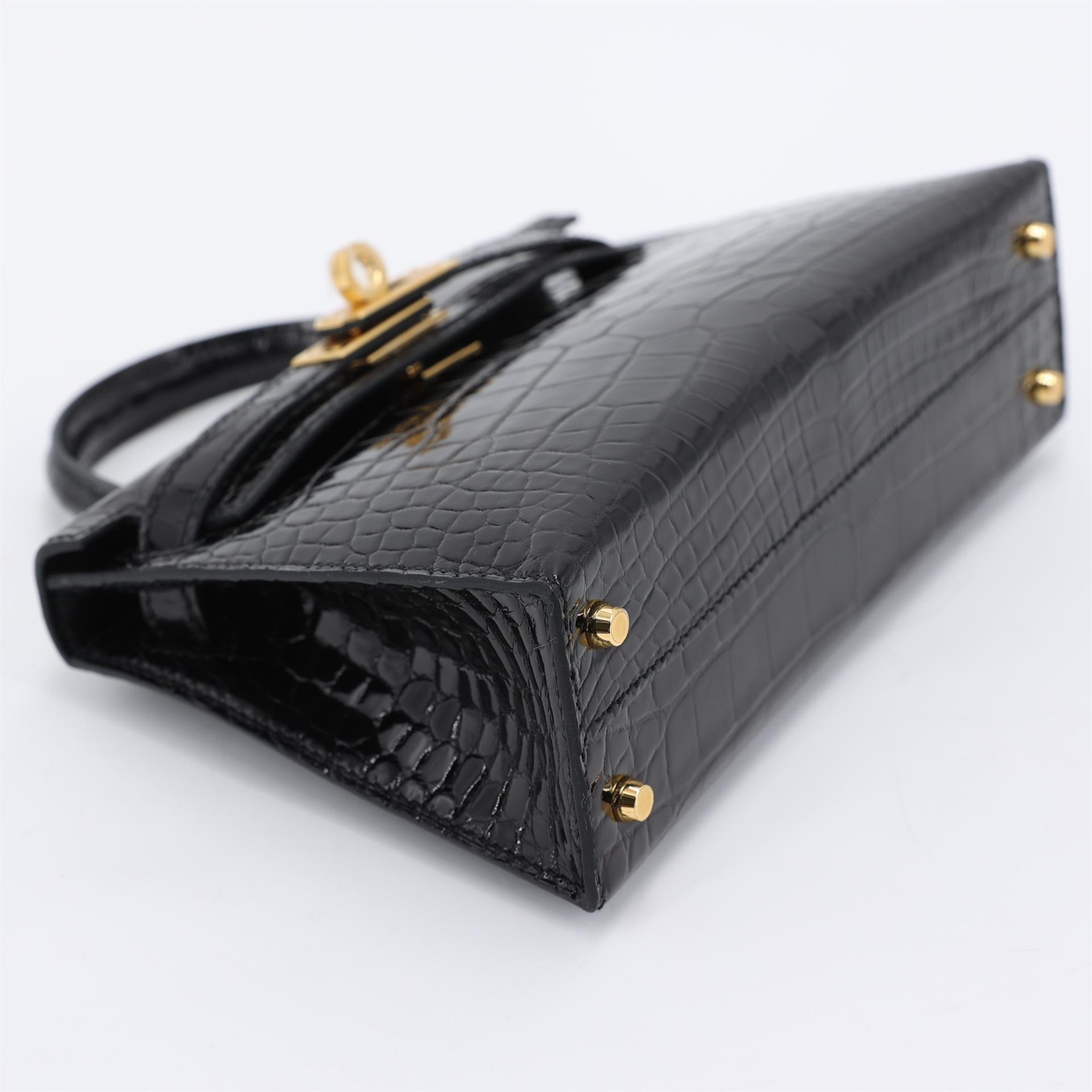 Brand New ( Rank N ) HERMÈS Mini Kelly II Black (89) Shiny Alligator Gold hardware K (2025) - 6