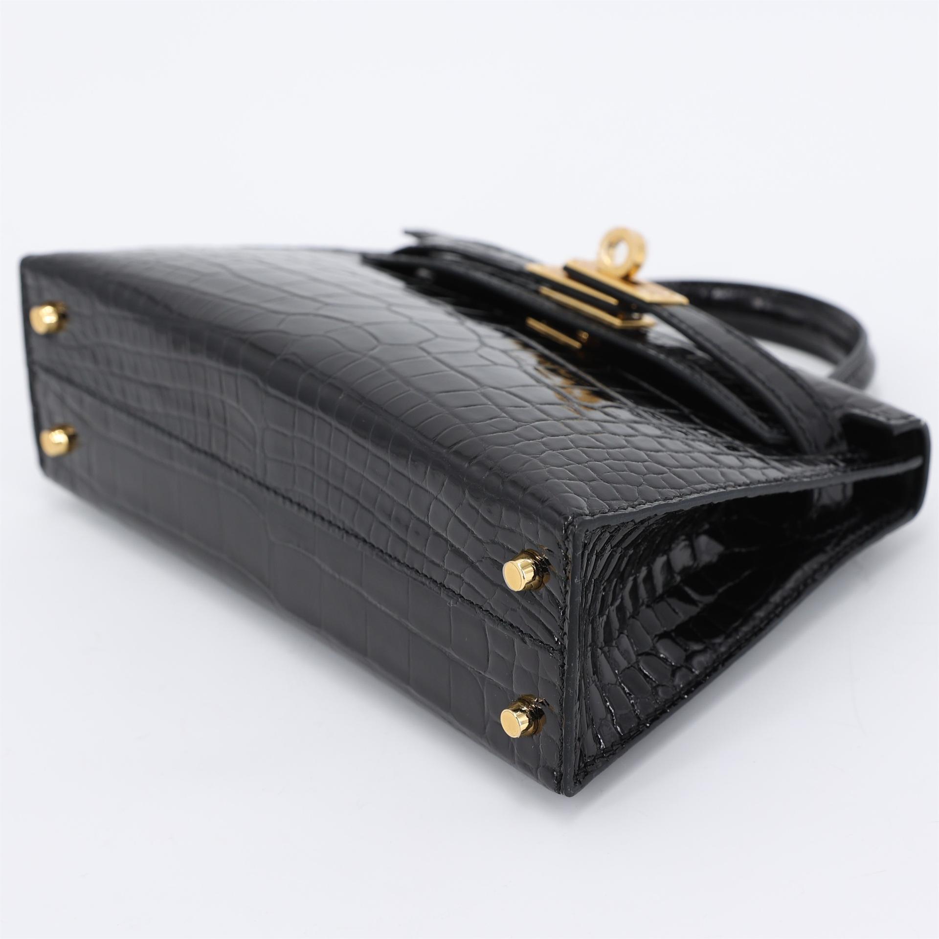 Brand New ( Rank N ) HERMÈS Mini Kelly II Black (89) Shiny Alligator Gold hardware K (2025) - 7