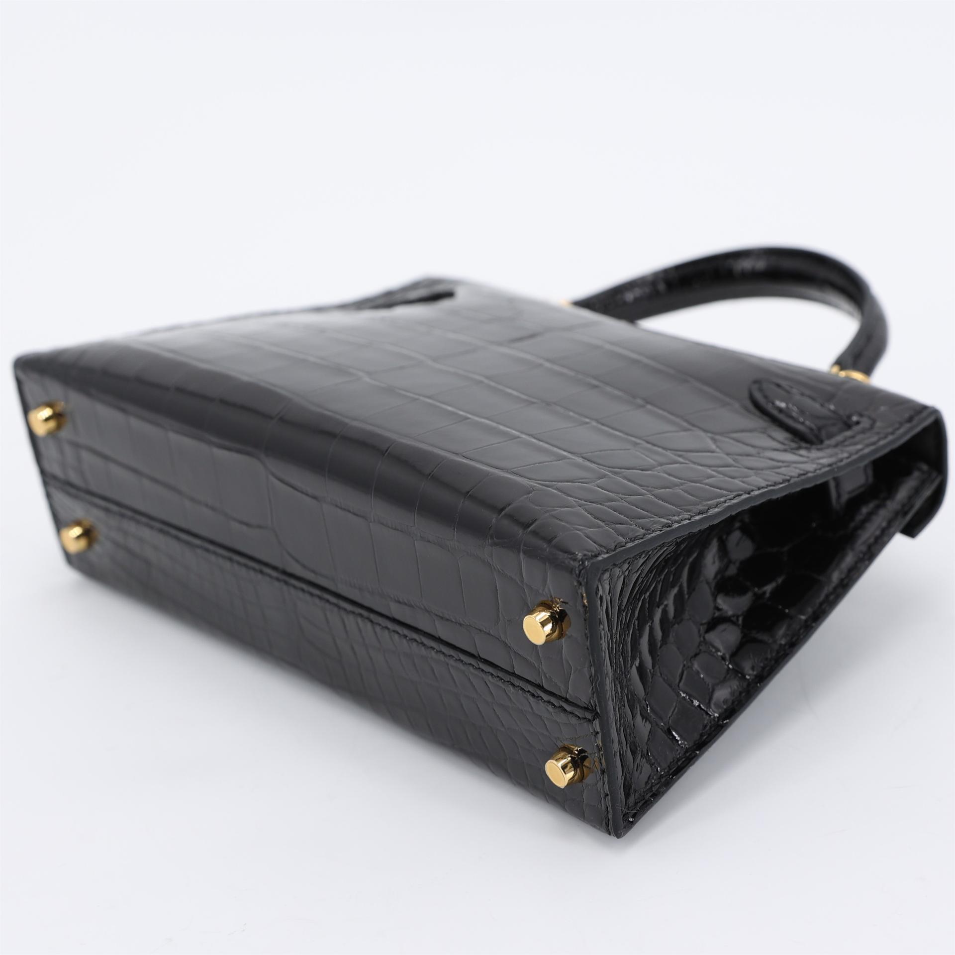 Brand New ( Rank N ) HERMÈS Mini Kelly II Black (89) Shiny Alligator Gold hardware K (2025) - 9