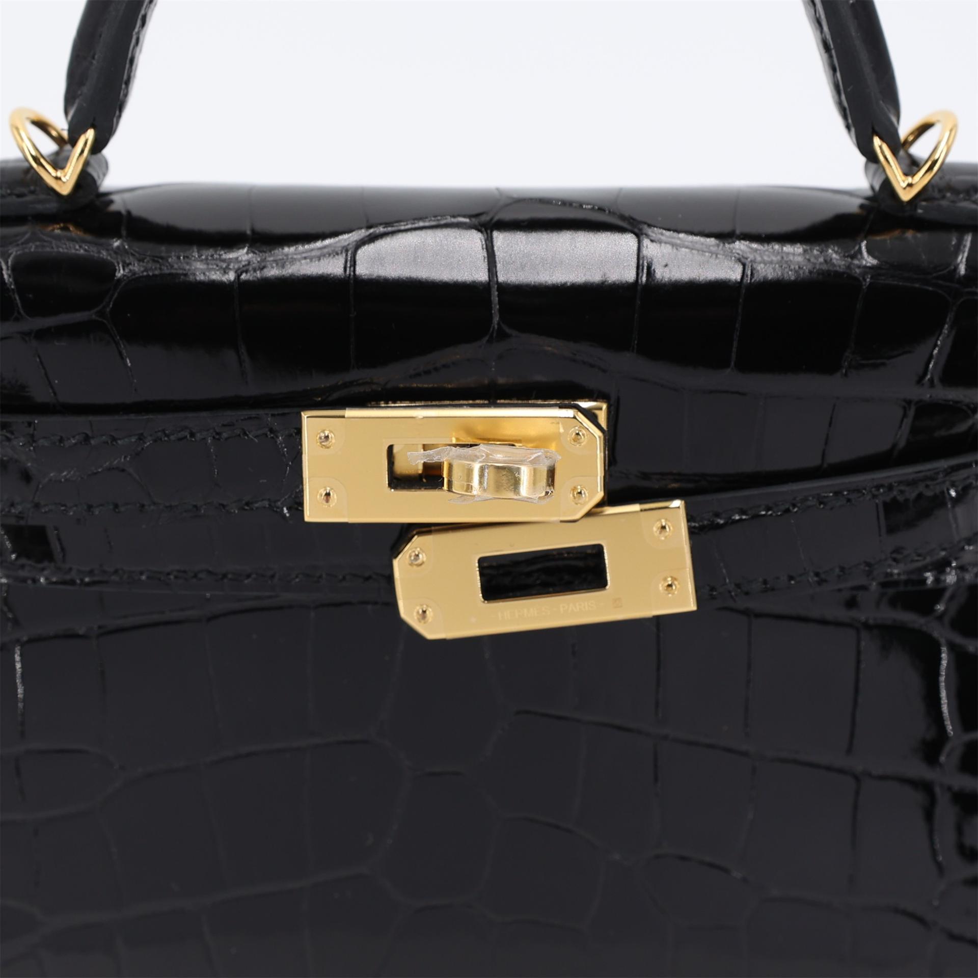 Brand New ( Rank N ) HERMÈS Mini Kelly II Black (89) Shiny Alligator Gold hardware K (2025) - 10