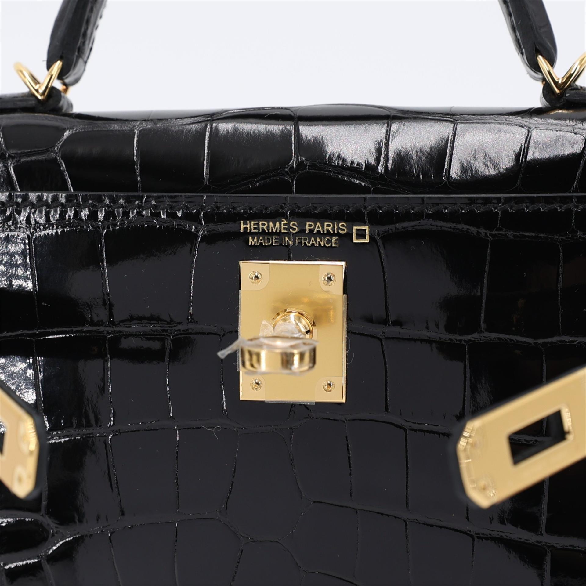 Brand New ( Rank N ) HERMÈS Mini Kelly II Black (89) Shiny Alligator Gold hardware K (2025) - 11
