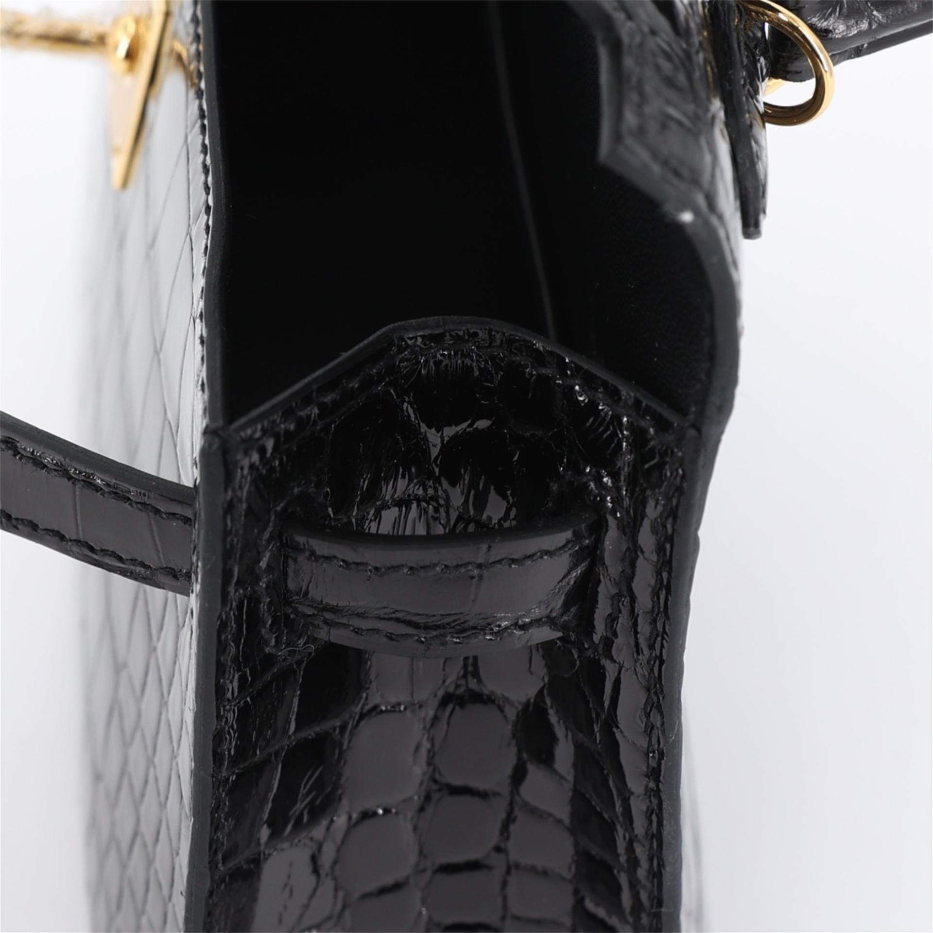 Brand New ( Rank N ) HERMÈS Mini Kelly II Black (89) Shiny Alligator Gold hardware K (2025) - 14