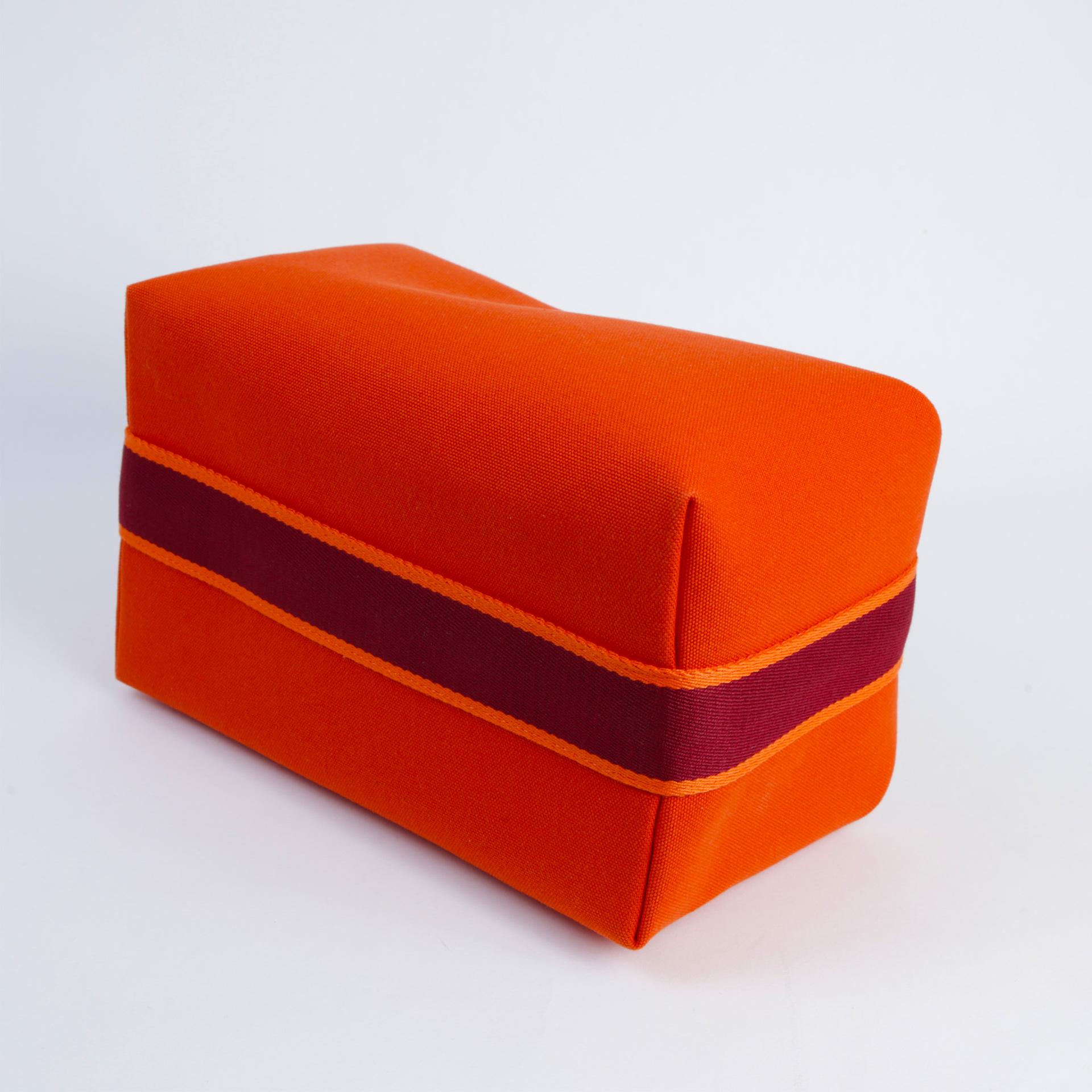 未使用保存品  HERMÈS 爱马仕  Bride-a-Brac GM 收纳盒 93 爱马仕橘 Orange 帆布 银扣 - 7