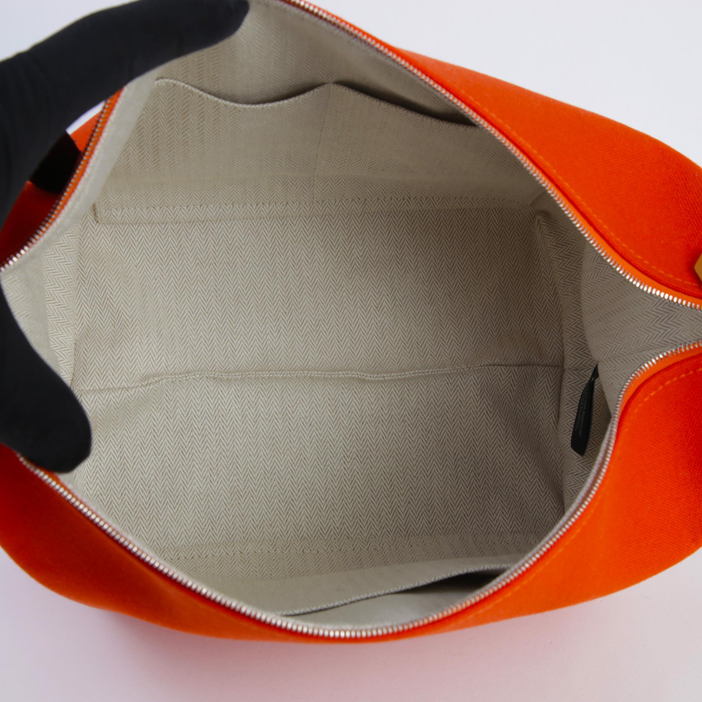 Unused ( Rank NS )  HERMÈS  Bride-a-Brac Case GM Orange (93) Canvas Palladium hardware - 8