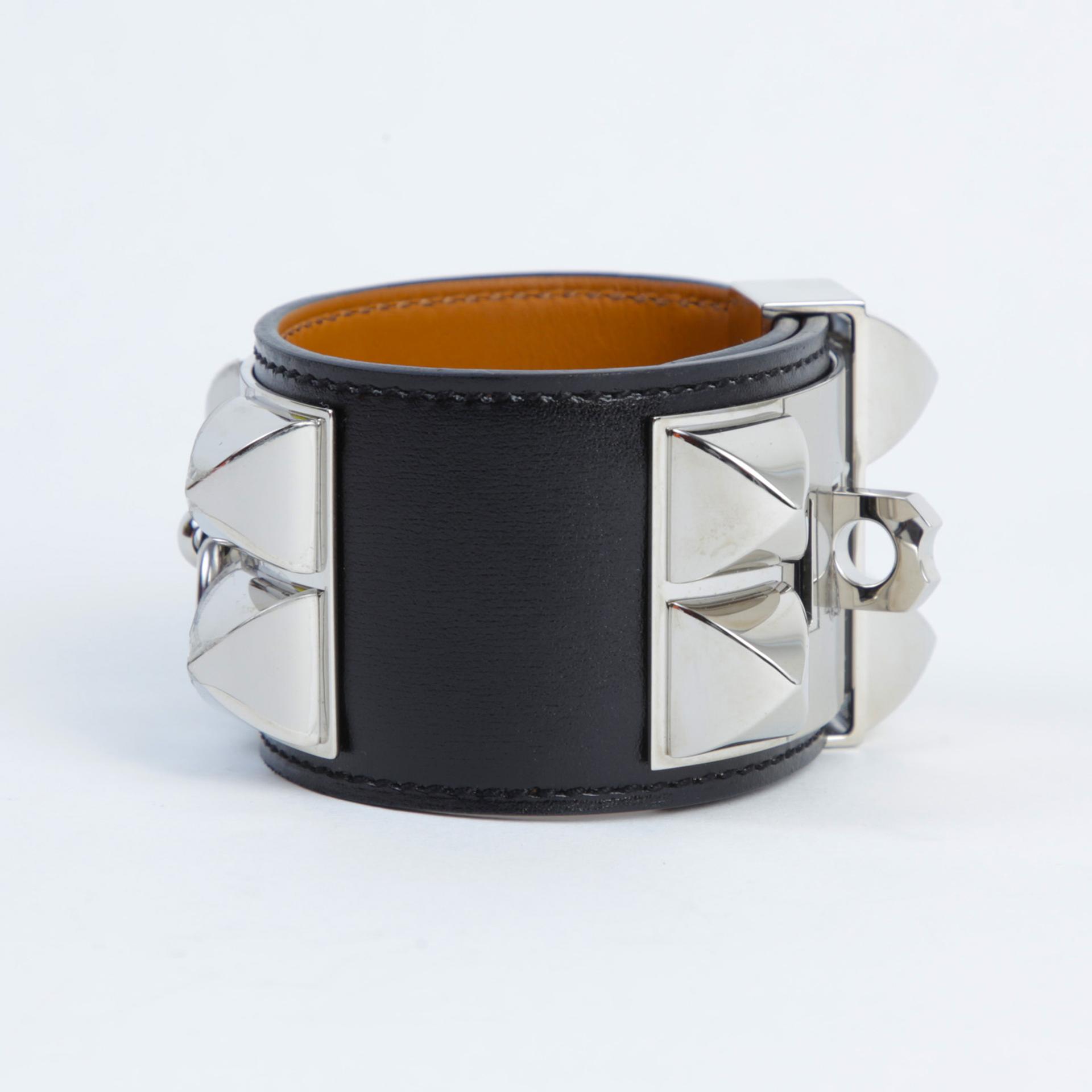 Excellent ( Rank SA ) HERMÈS CDC Bracelet Silver Black Box-calf Palladium hardware U (2022) - 3