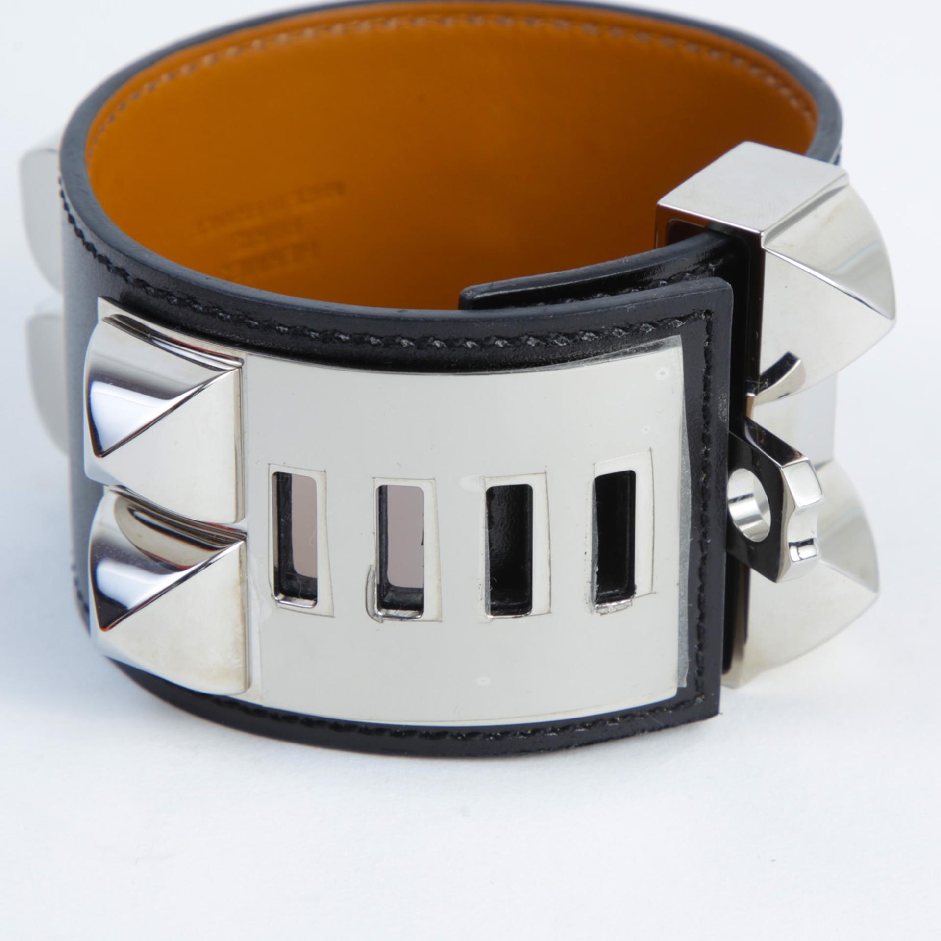 Excellent ( Rank SA ) HERMÈS CDC Bracelet Silver Black Box-calf Palladium hardware U (2022) - 5