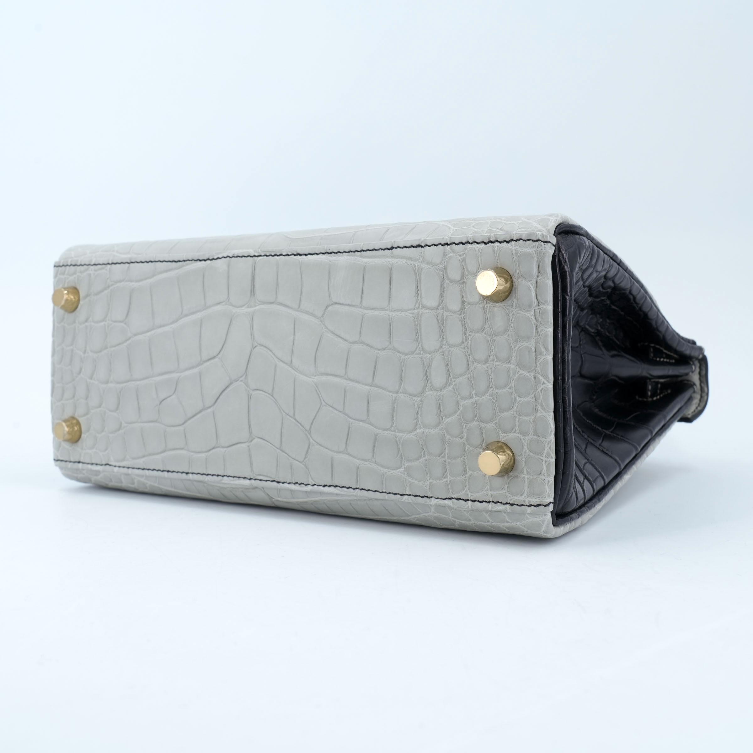 Brand New ( Rank N ) HERMÈS Special Order Kelly 25 HSS Gris Perle (80) Noir (89) Matte Alligator Brushed Gold hardware W (2024) - 8