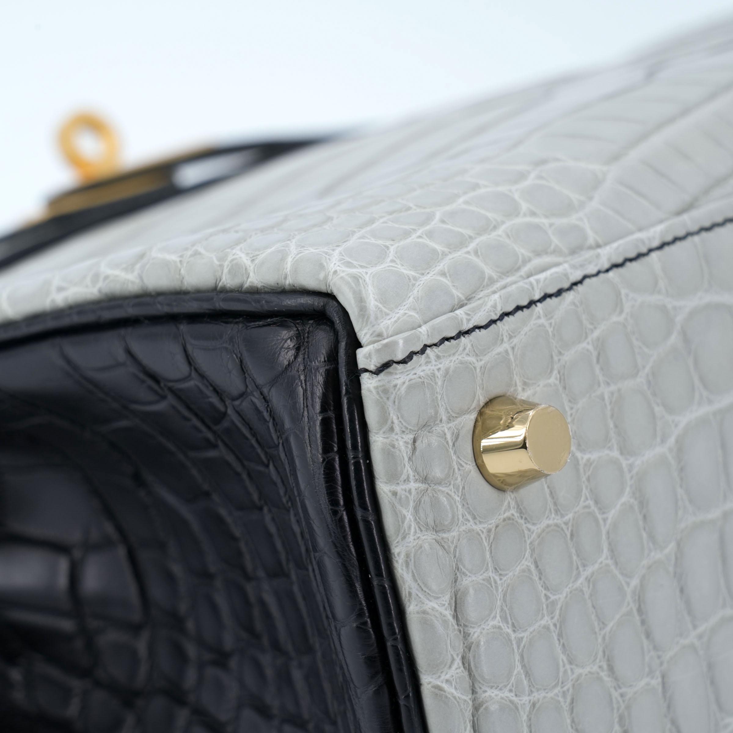 Brand New ( Rank N ) HERMÈS Special Order Kelly 25 HSS Gris Perle (80) Noir (89) Matte Alligator Brushed Gold hardware W (2024) - 12