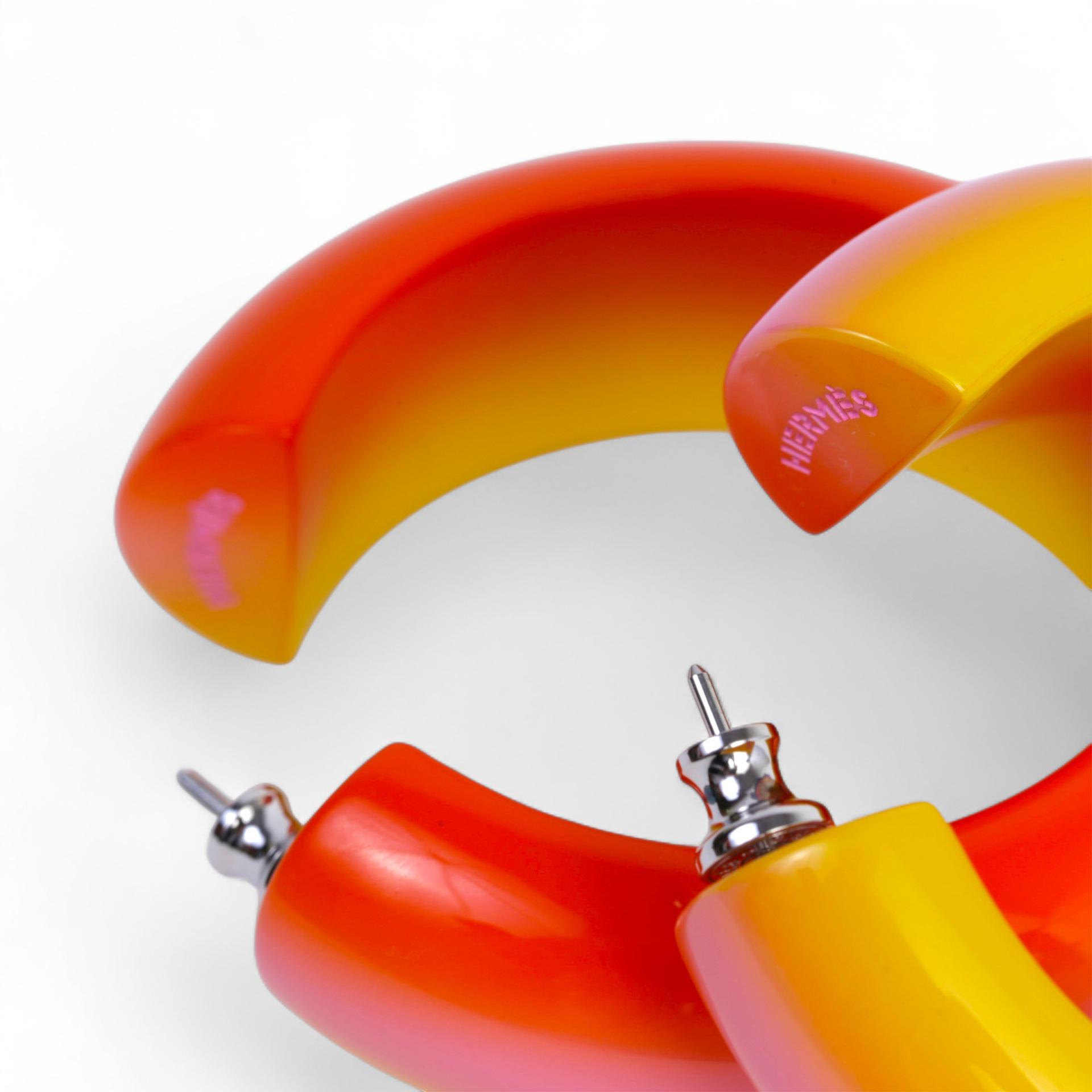 Unused ( Rank NS ) HERMÈS Fusion GM earrings Yellow Orange Pink Lacquered metal Palladium hardware - 3