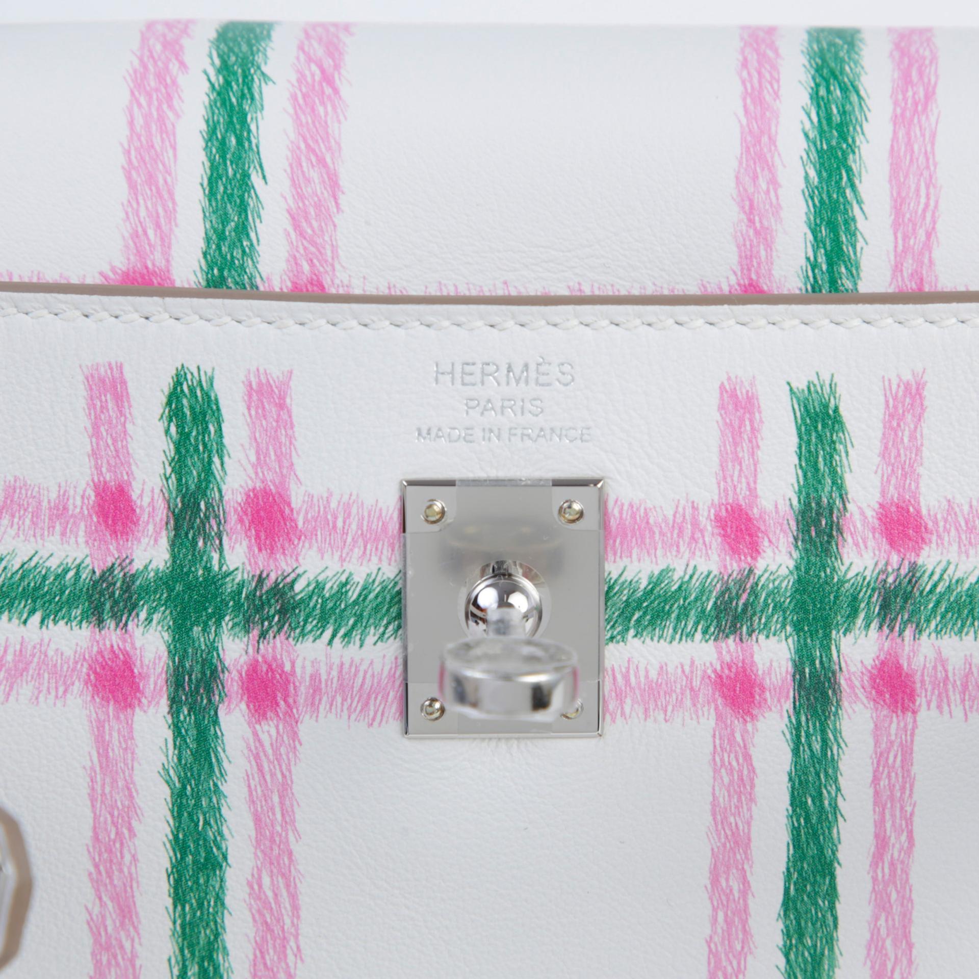Brand New ( Rank N ) HERMÈS Kelly 25 Tartan Gris Pale (M4) Vert Moyen (65) Rose Bubblegum (L4) Swift Palladium hardware K (2025) - 9