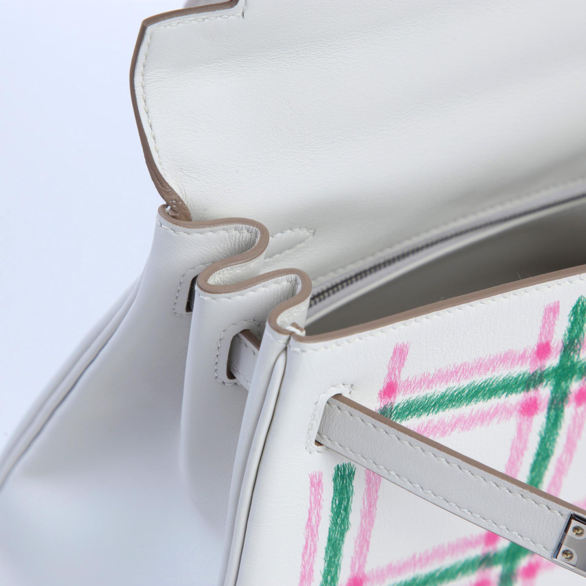 Brand New ( Rank N ) HERMÈS Kelly 25 Tartan Gris Pale (M4) Vert Moyen (65) Rose Bubblegum (L4) Swift Palladium hardware K (2025) - 12