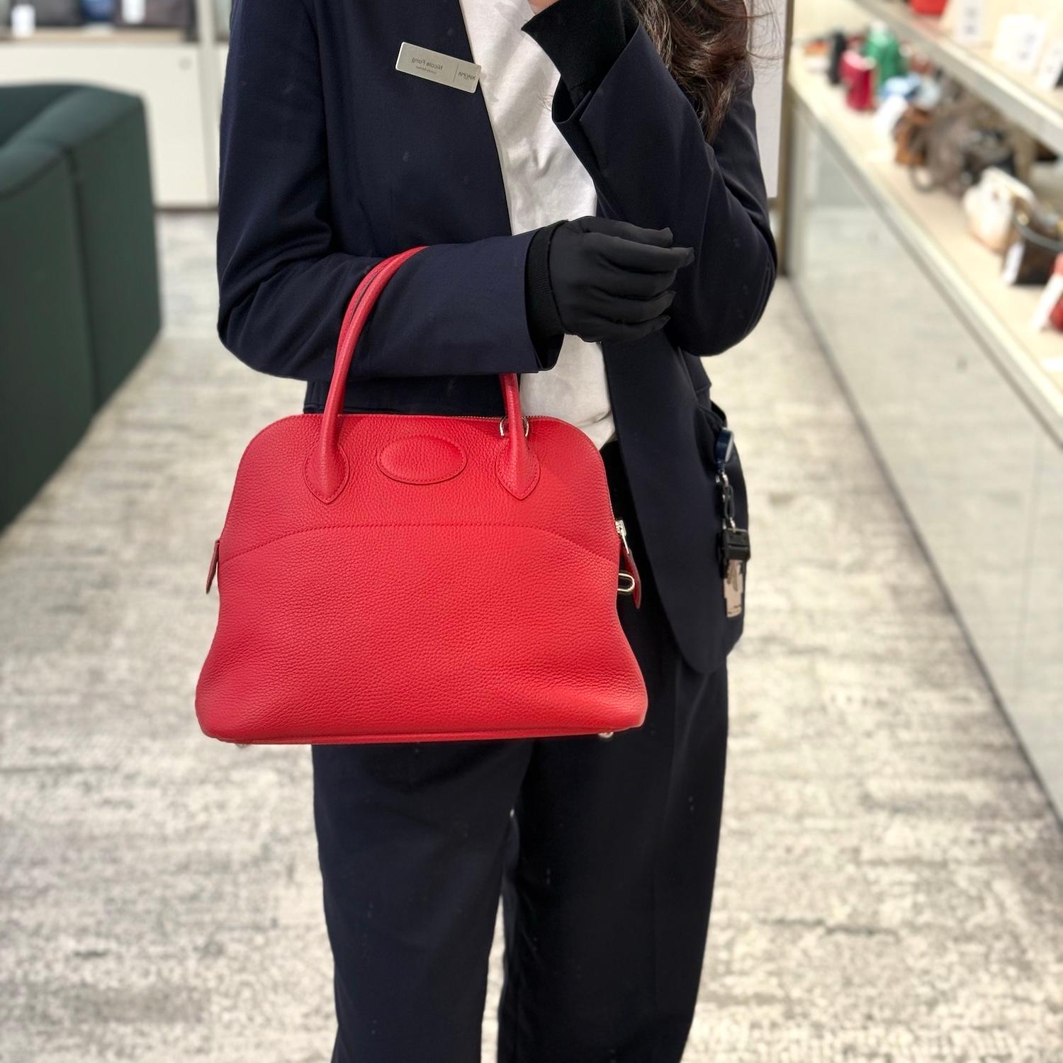 A美品  HERMÈS 愛馬仕  Bolide 31 Q5 國旗紅 Rouge Casaque Clemence小牛皮 銀扣 A刻 2017年 - 3
