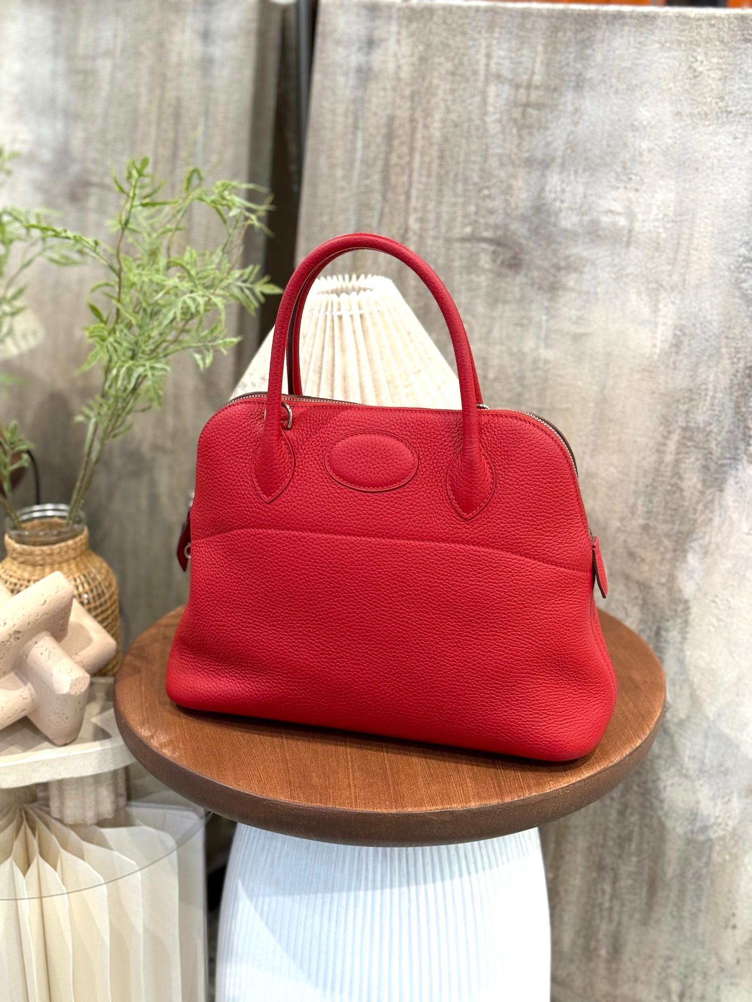 A美品  HERMÈS 愛馬仕  Bolide 31 Q5 國旗紅 Rouge Casaque Clemence小牛皮 銀扣 A刻 2017年 - 4