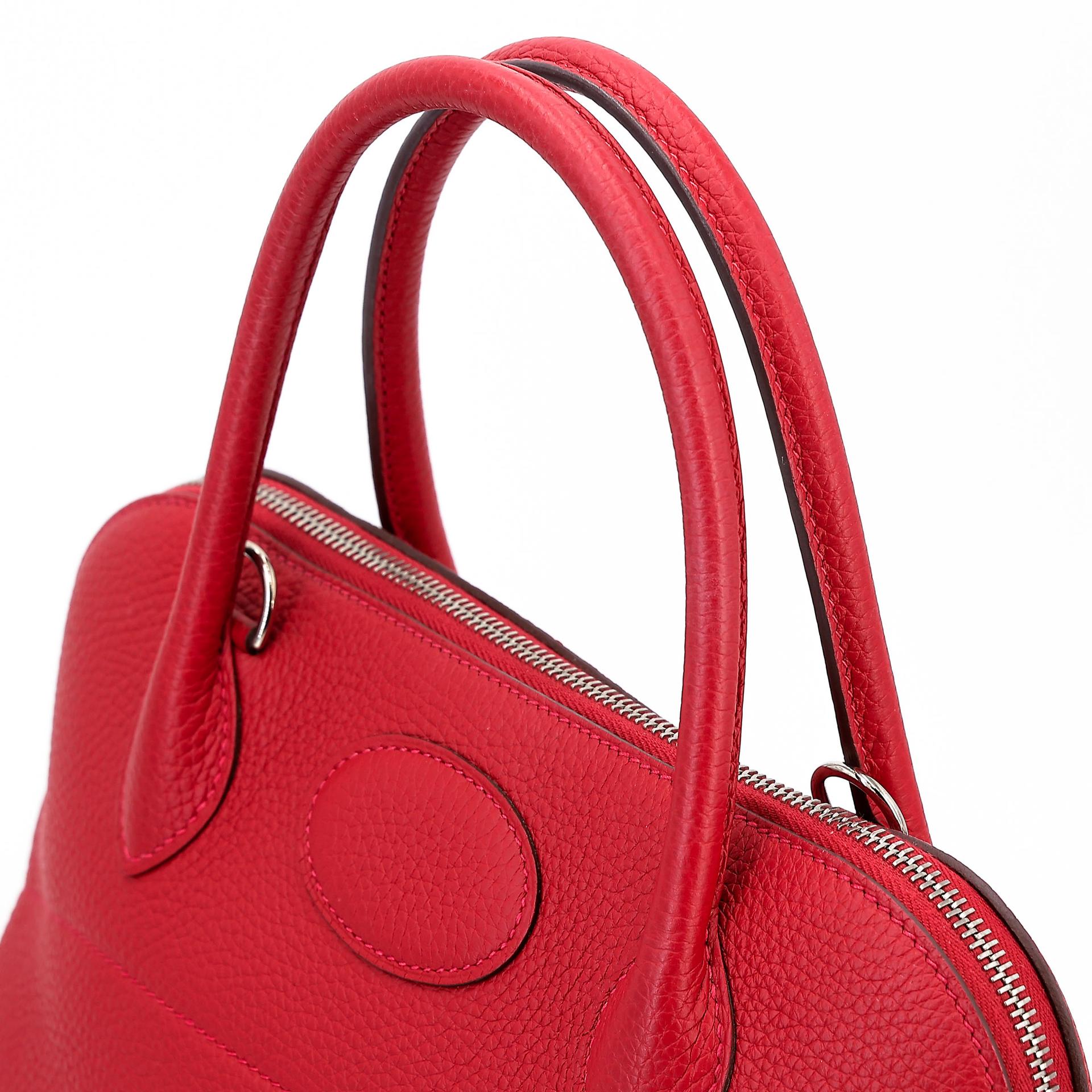 A美品  HERMÈS 愛馬仕  Bolide 31 Q5 國旗紅 Rouge Casaque Clemence小牛皮 銀扣 A刻 2017年 - 5