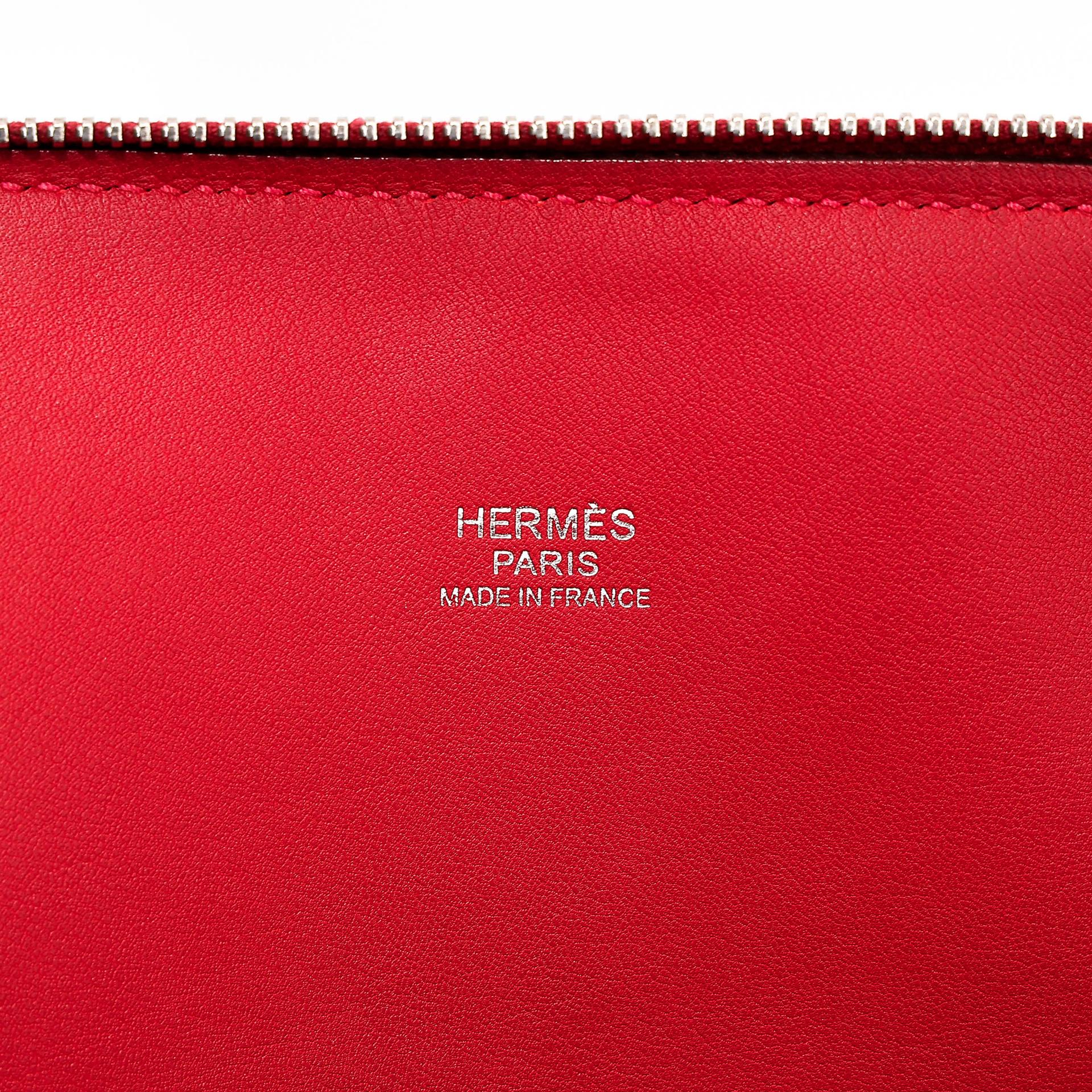 A美品  HERMÈS 愛馬仕  Bolide 31 Q5 國旗紅 Rouge Casaque Clemence小牛皮 銀扣 A刻 2017年 - 23