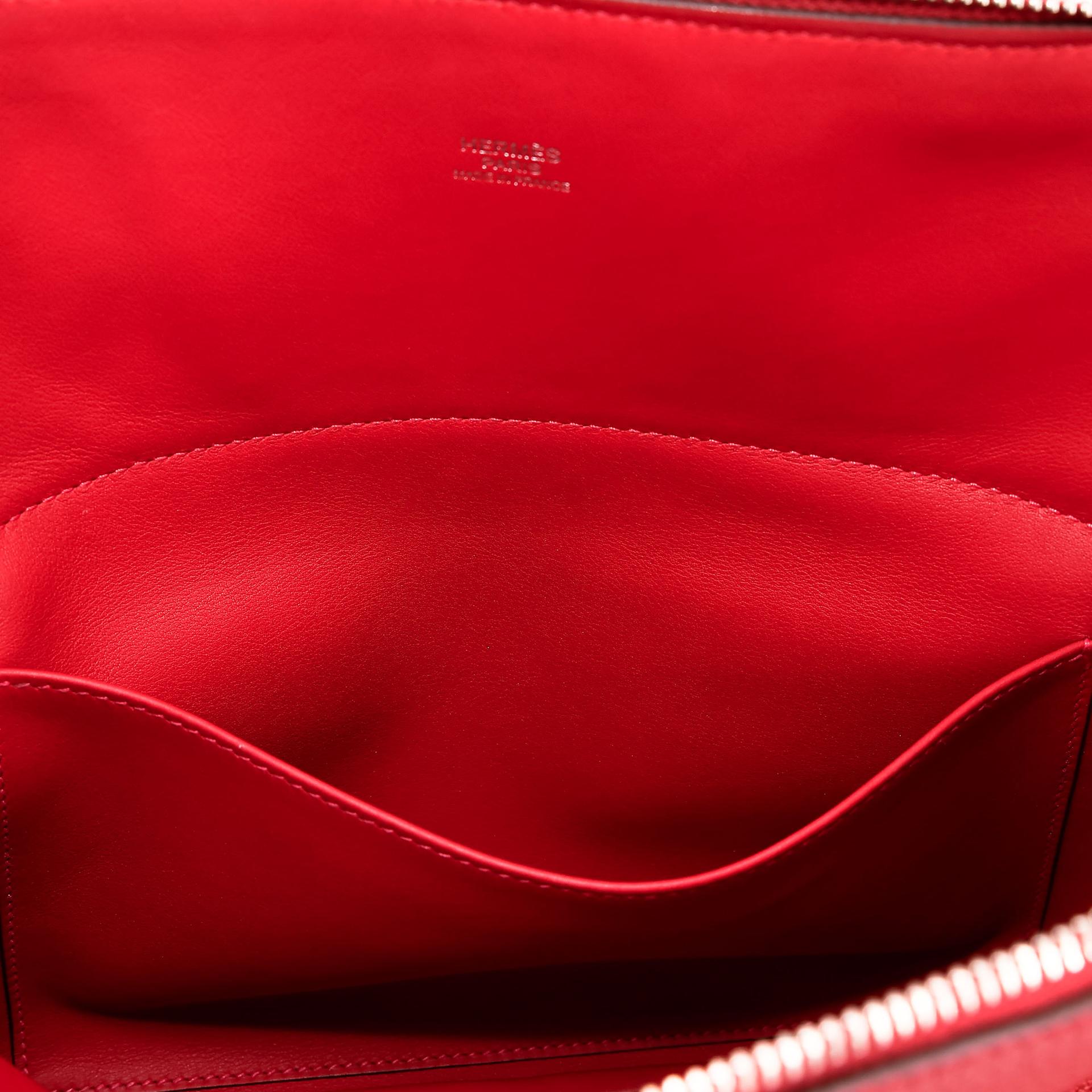 A美品  HERMÈS 愛馬仕  Bolide 31 Q5 國旗紅 Rouge Casaque Clemence小牛皮 銀扣 A刻 2017年 - 24