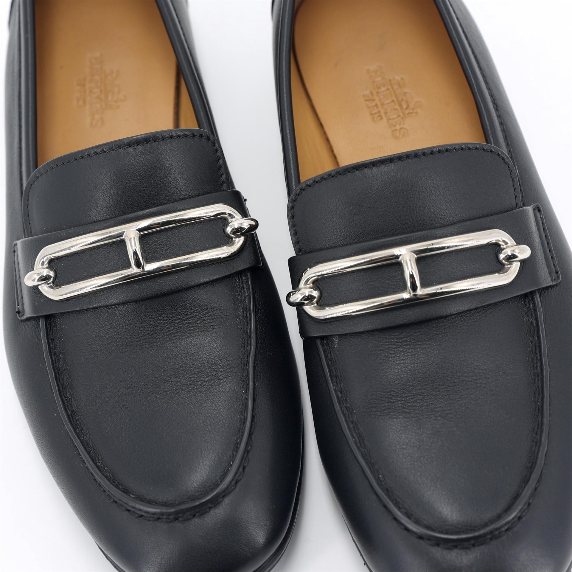 Brand New ( Rank N ) HERMÈS Colette Loafer  Noir (89) Lambskin Palladium hardware - 5