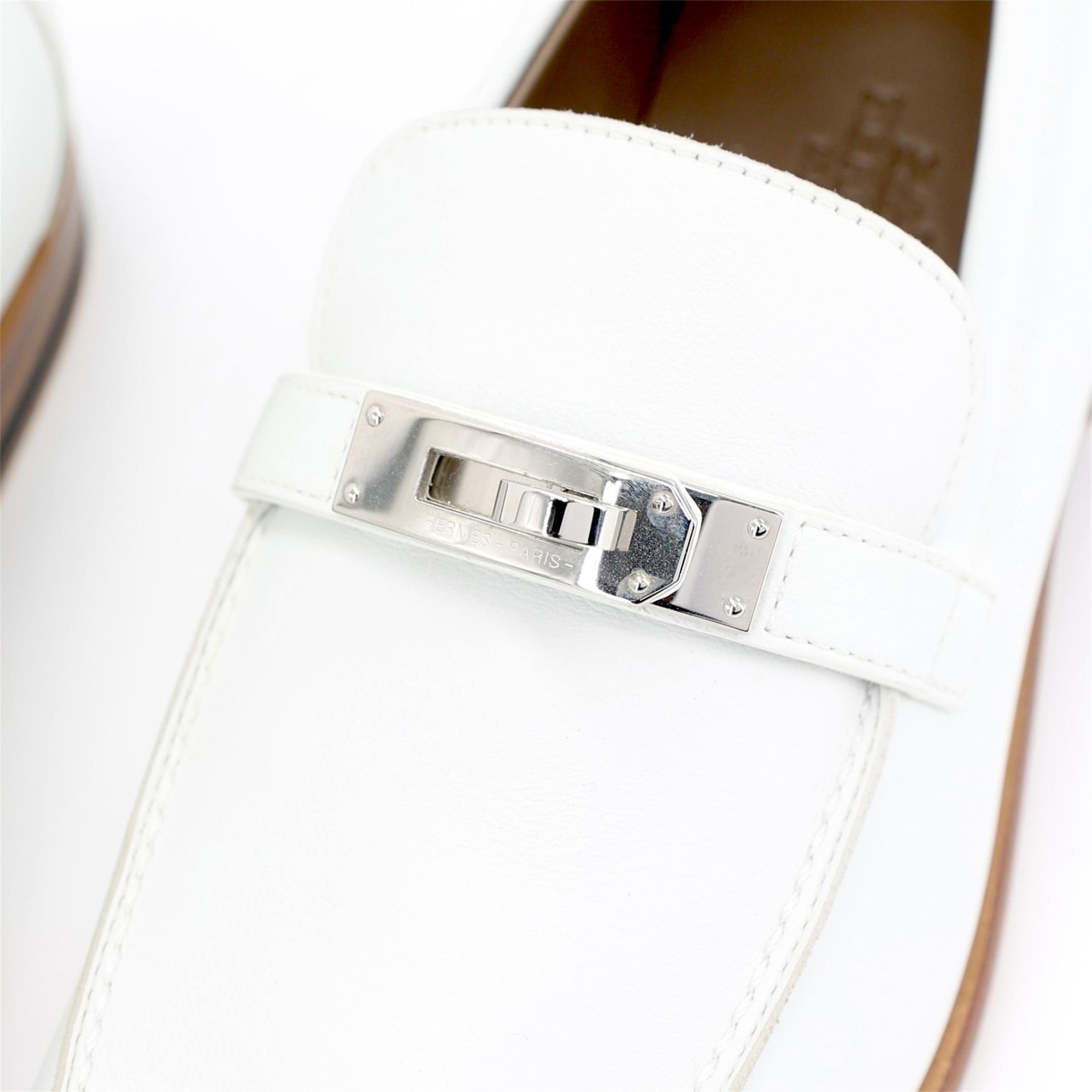 Brand New ( Rank N ) HERMÈS Destin loafer White (01) Lambskin Palladium hardware - 5