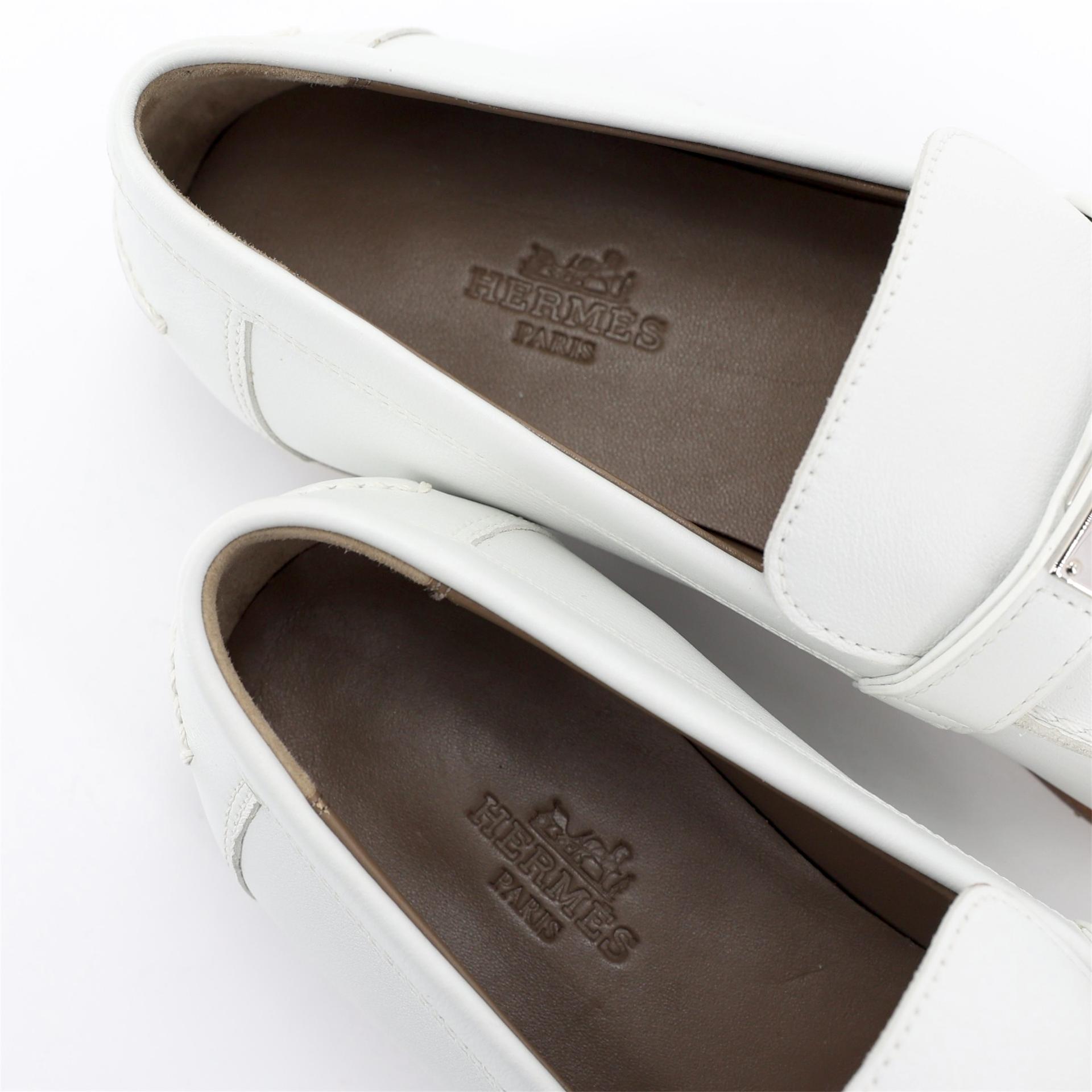Brand New ( Rank N ) HERMÈS Destin loafer White (01) Lambskin Palladium hardware - 6