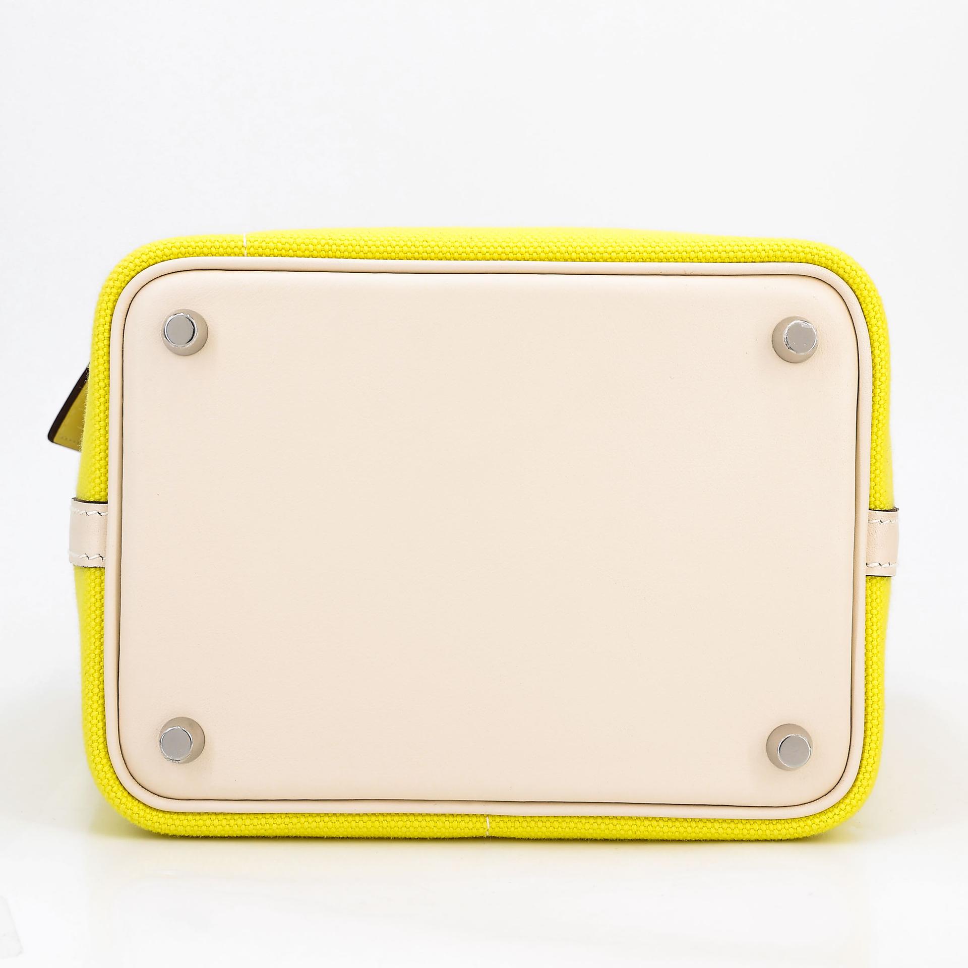 未使用保存品 HERMÈS 愛馬仕 限量收藏款 Picotin 菜籃子 PM 18 Cargo 9N 糖果黃 Jaune Citron I2 奶油白 Nata Swift牛皮 帆布 銀扣 U刻 2022年 - 9