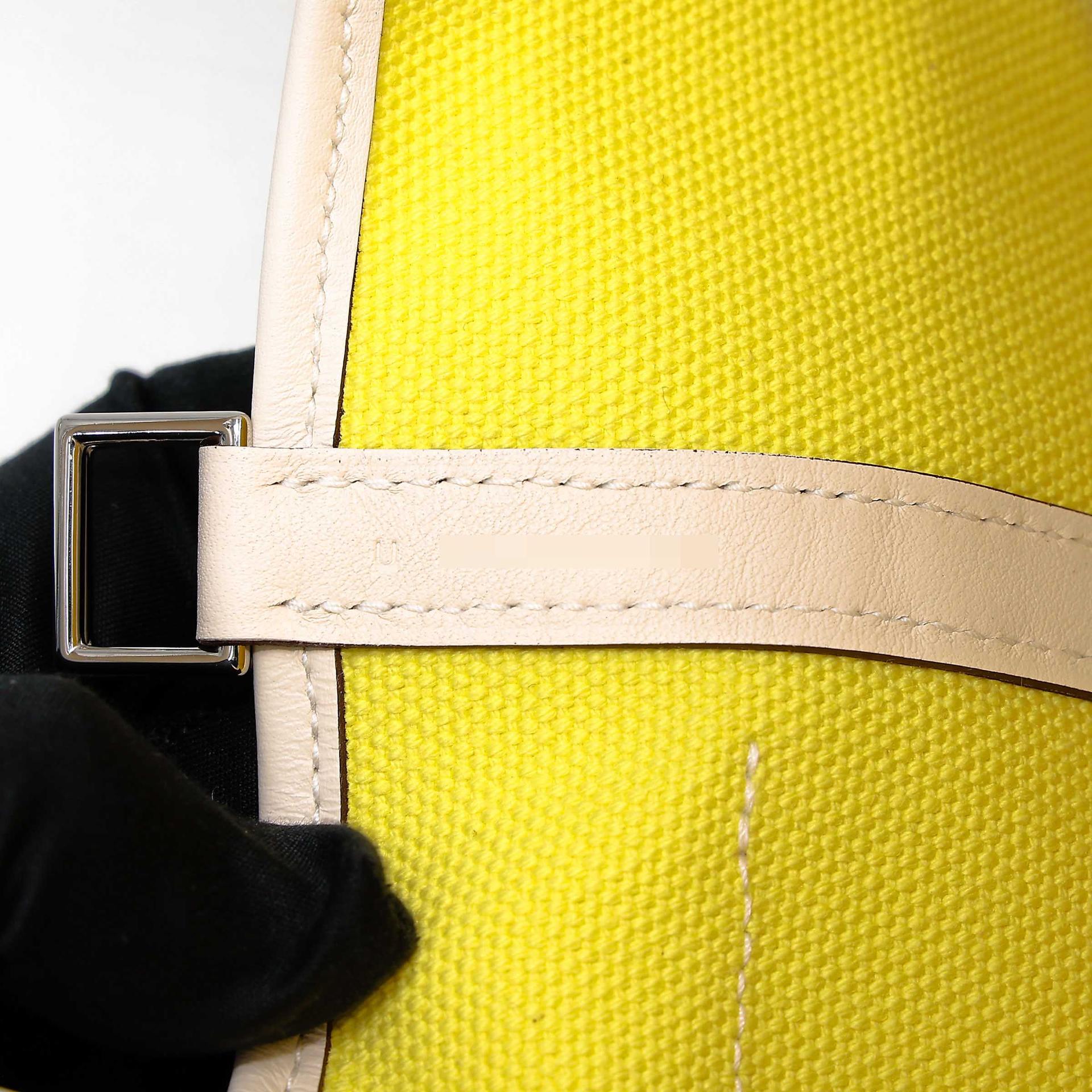 未使用保存品 HERMÈS 愛馬仕 限量收藏款 Picotin 菜籃子 PM 18 Cargo 9N 糖果黃 Jaune Citron I2 奶油白 Nata Swift牛皮 帆布 銀扣 U刻 2022年 - 14