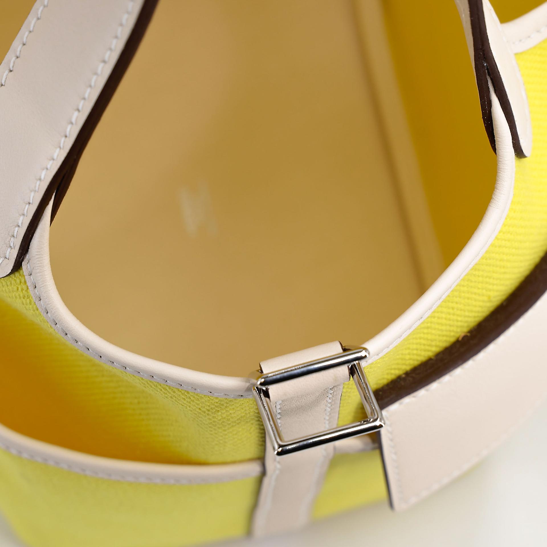 未使用保存品 HERMÈS 愛馬仕 限量收藏款 Picotin 菜籃子 PM 18 Cargo 9N 糖果黃 Jaune Citron I2 奶油白 Nata Swift牛皮 帆布 銀扣 U刻 2022年 - 15
