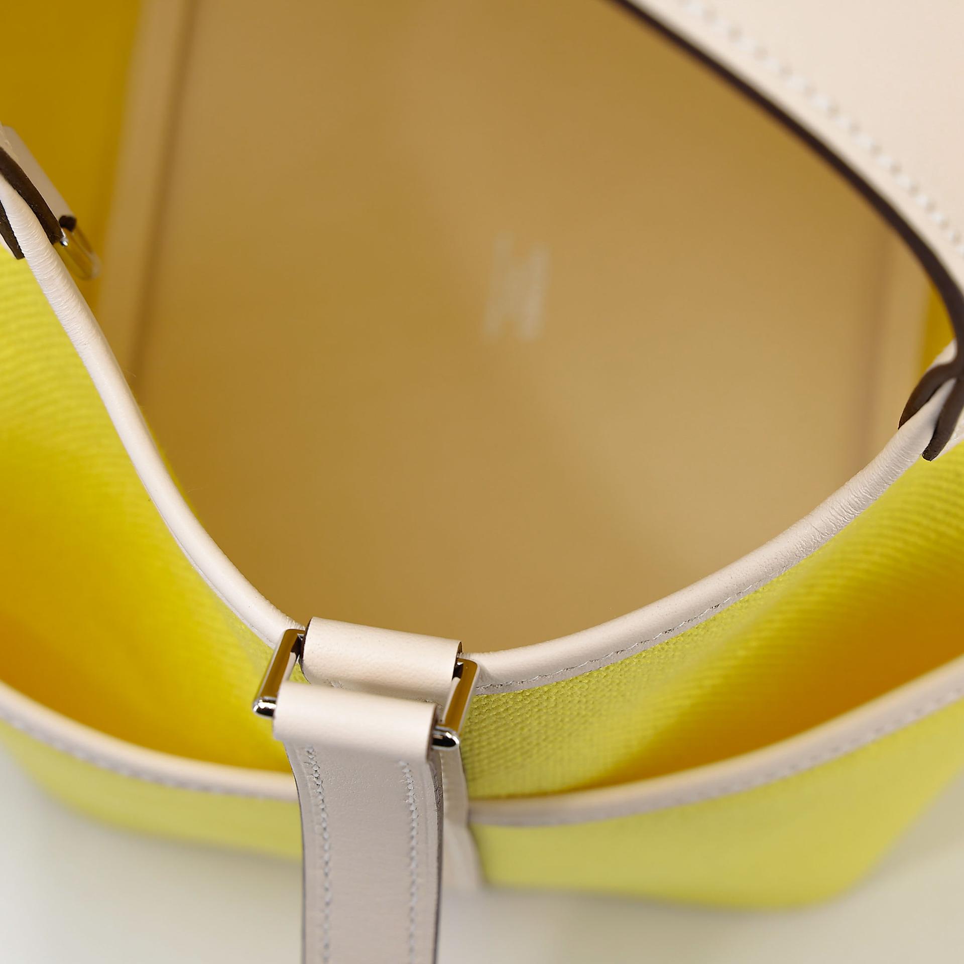 未使用保存品 HERMÈS 愛馬仕 限量收藏款 Picotin 菜籃子 PM 18 Cargo 9N 糖果黃 Jaune Citron I2 奶油白 Nata Swift牛皮 帆布 銀扣 U刻 2022年 - 16