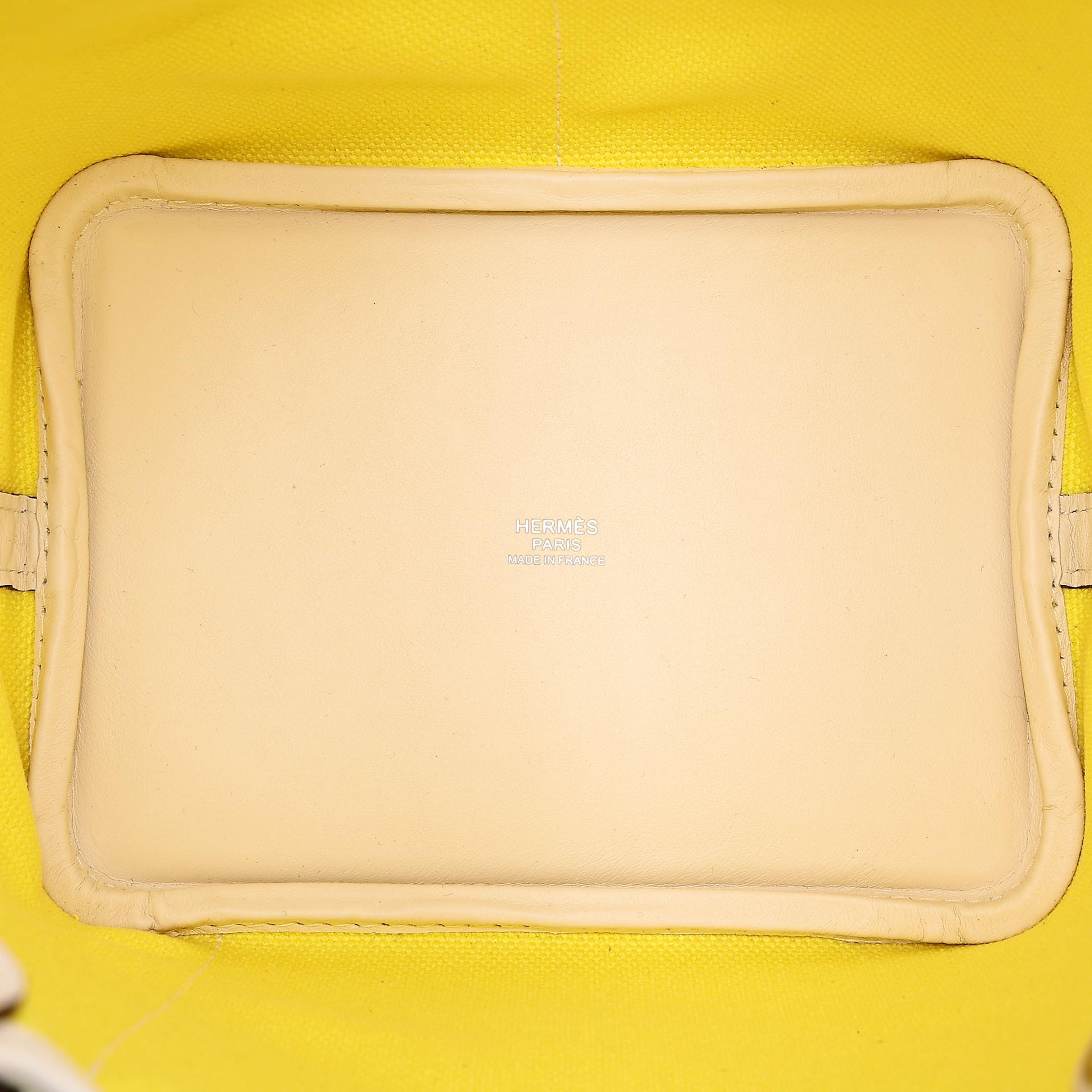 未使用保存品 HERMÈS 愛馬仕 限量收藏款 Picotin 菜籃子 PM 18 Cargo 9N 糖果黃 Jaune Citron I2 奶油白 Nata Swift牛皮 帆布 銀扣 U刻 2022年 - 18