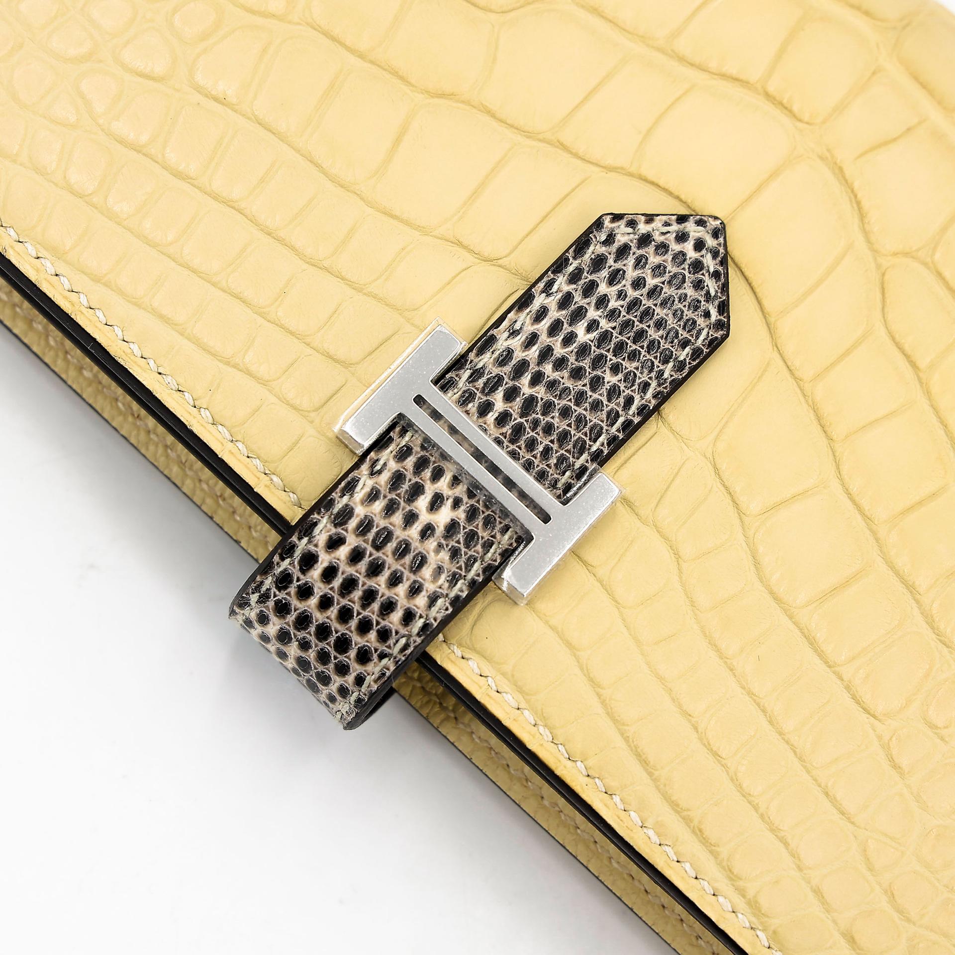 Unused ( Rank NS )  HERMÈS  Bearn Souffle wallet Vanille (Y1) Ombre (1B) Matte Alligator Lizard Palladium hardware C (2018) - 10