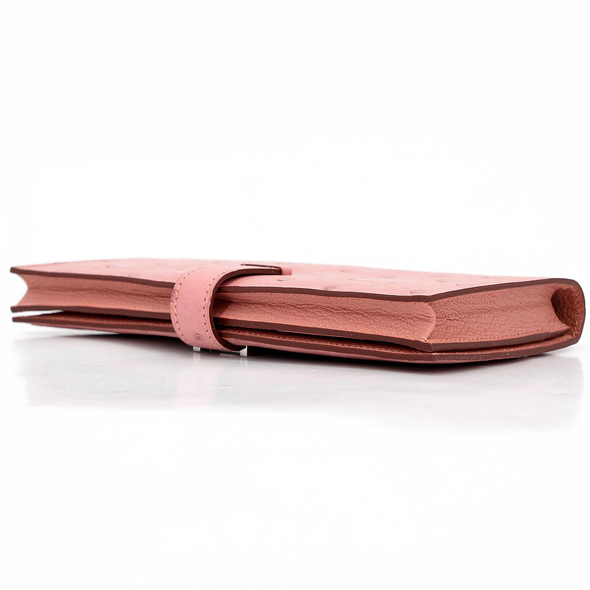Unused ( Rank NS )  HERMÈS  Bearn Souffle wallet Terre Cuite (94) Ostrich Palladium hardware X (2016) - 6
