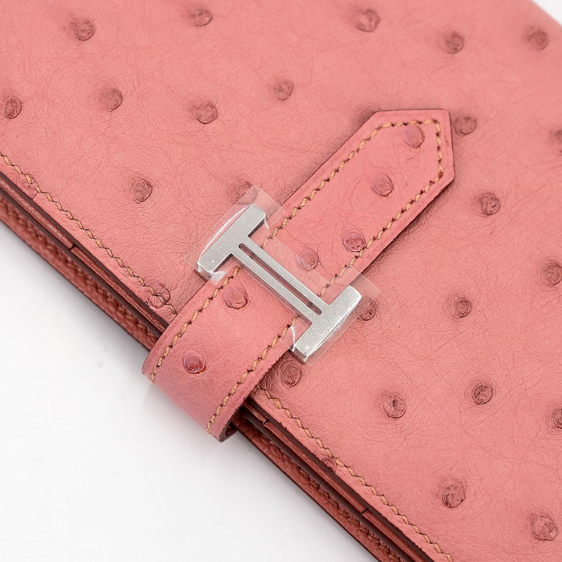 Unused ( Rank NS )  HERMÈS  Bearn Souffle wallet Terre Cuite (94) Ostrich Palladium hardware X (2016) - 8