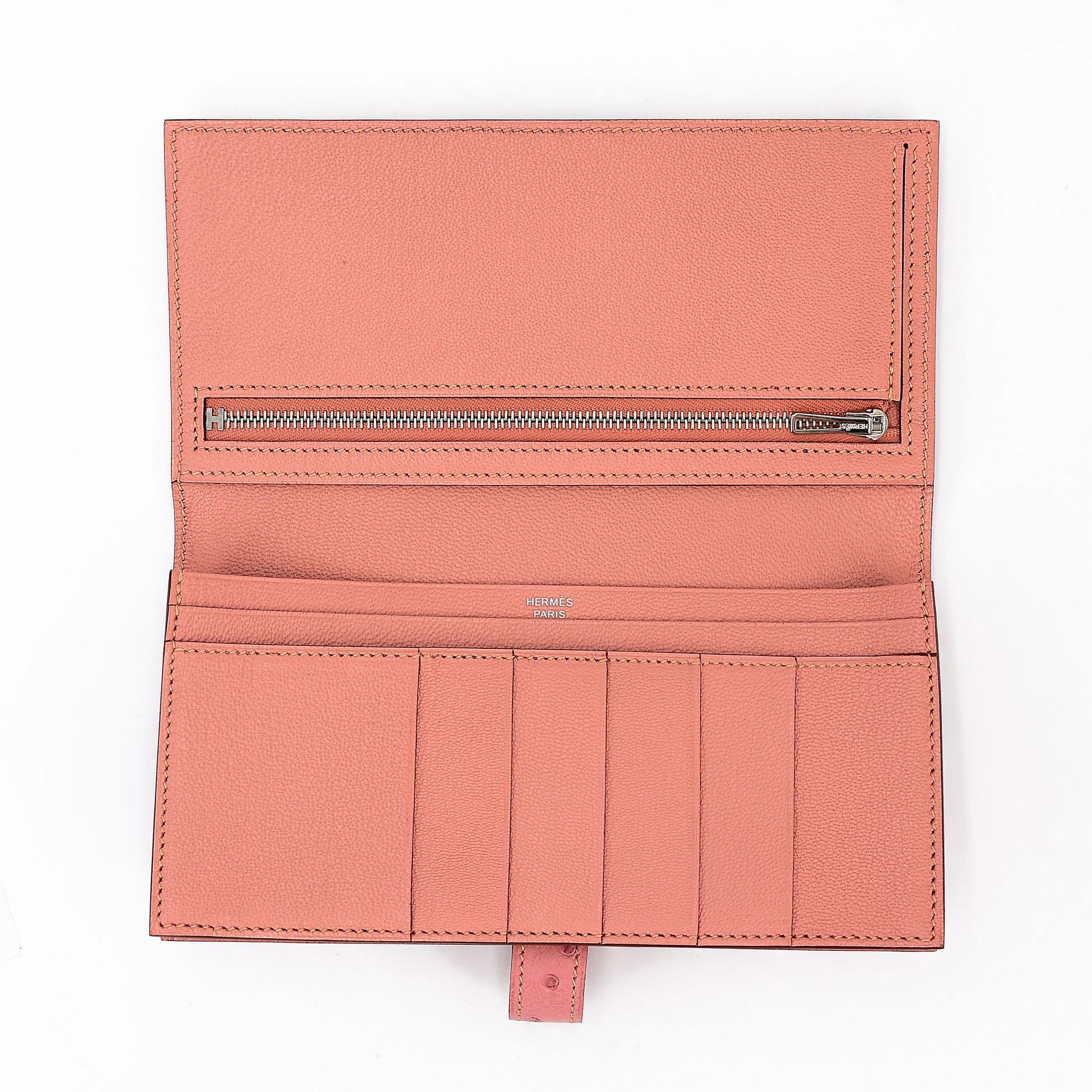 Unused ( Rank NS )  HERMÈS  Bearn Souffle wallet Terre Cuite (94) Ostrich Palladium hardware X (2016) - 9