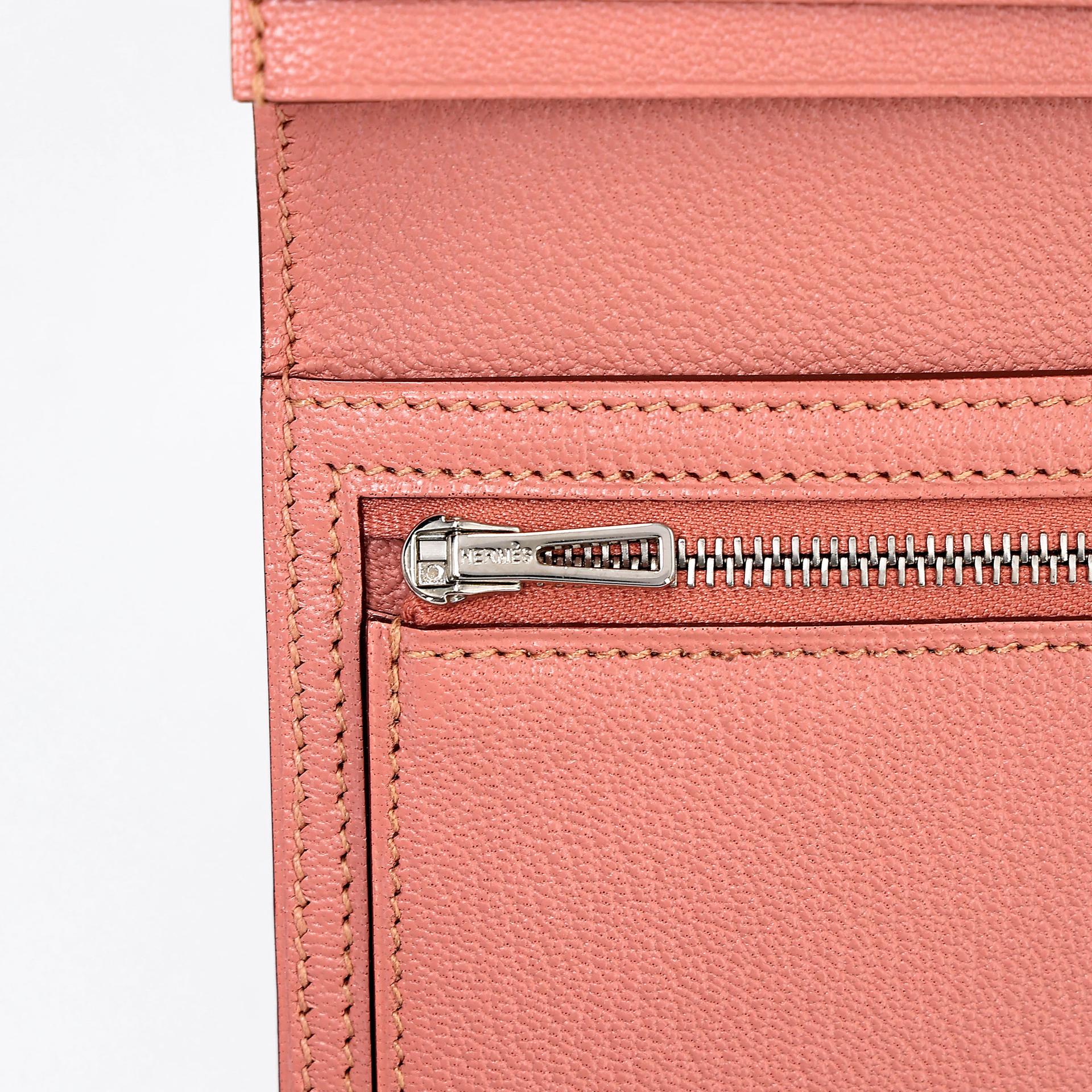 Unused ( Rank NS )  HERMÈS  Bearn Souffle wallet Terre Cuite (94) Ostrich Palladium hardware X (2016) - 11