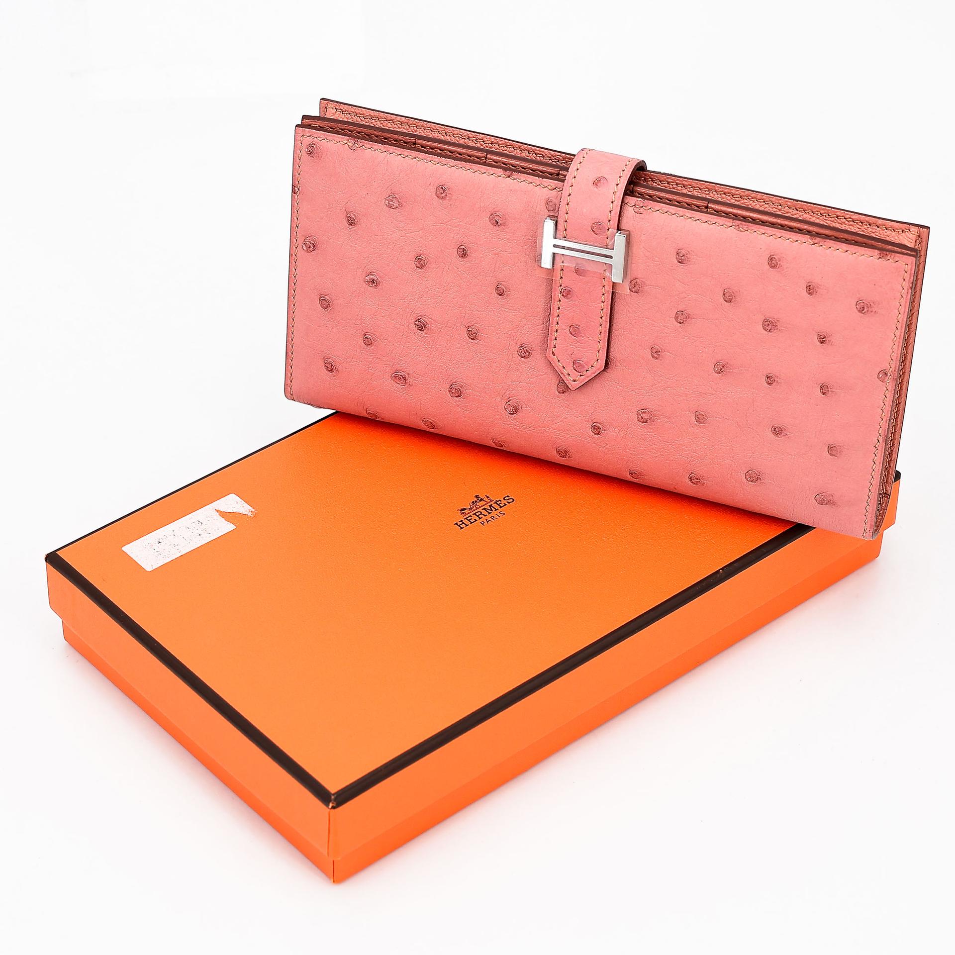 Unused ( Rank NS )  HERMÈS  Bearn Souffle wallet Terre Cuite (94) Ostrich Palladium hardware X (2016) - 19