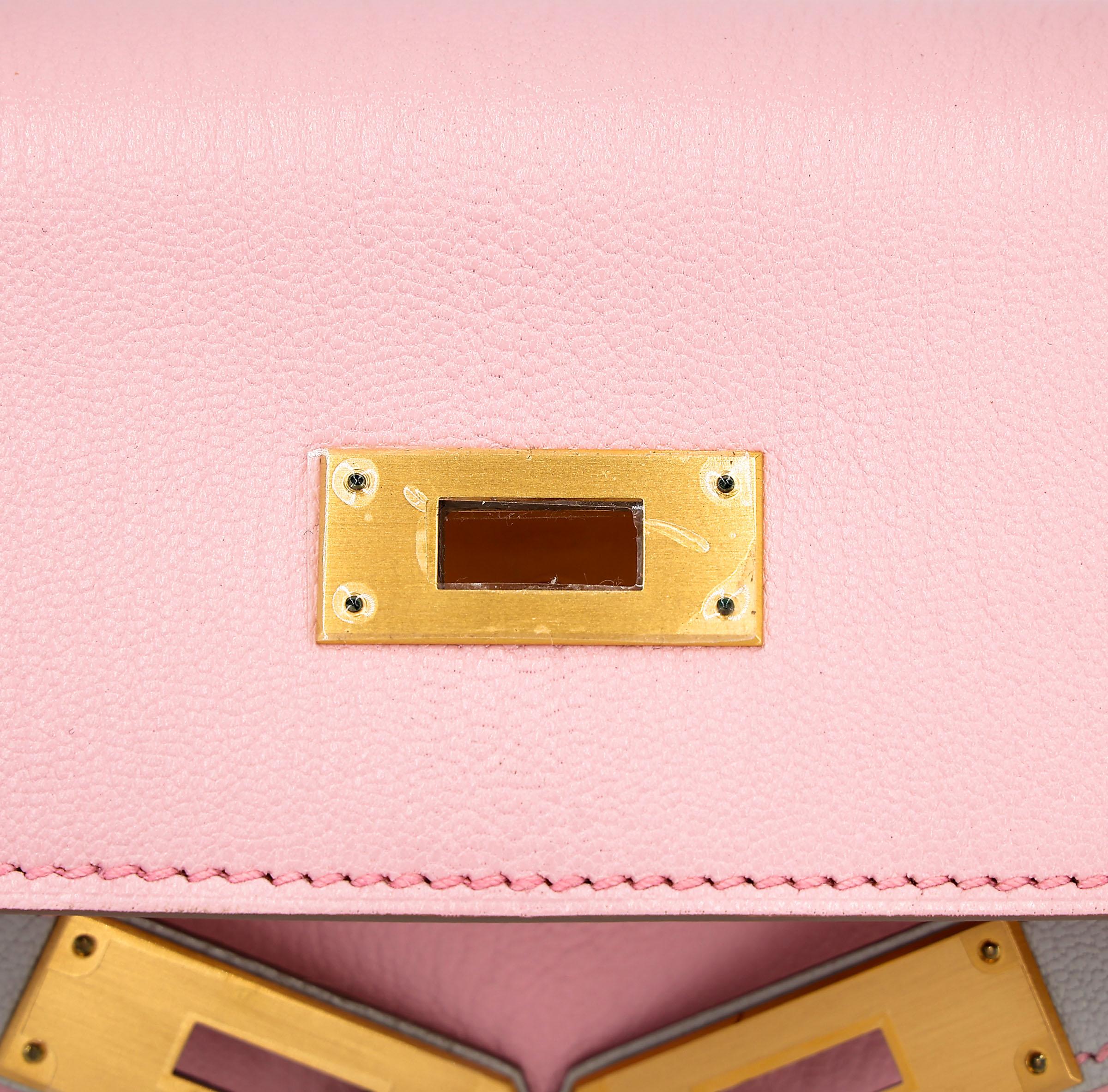 Unused ( Rank NS ) HERMÈS Special Order Kelly 28 HSS Rose Sakura (3Q) Gris Perle (80) Chevre Brushed Gold hardware A (2017) - 11