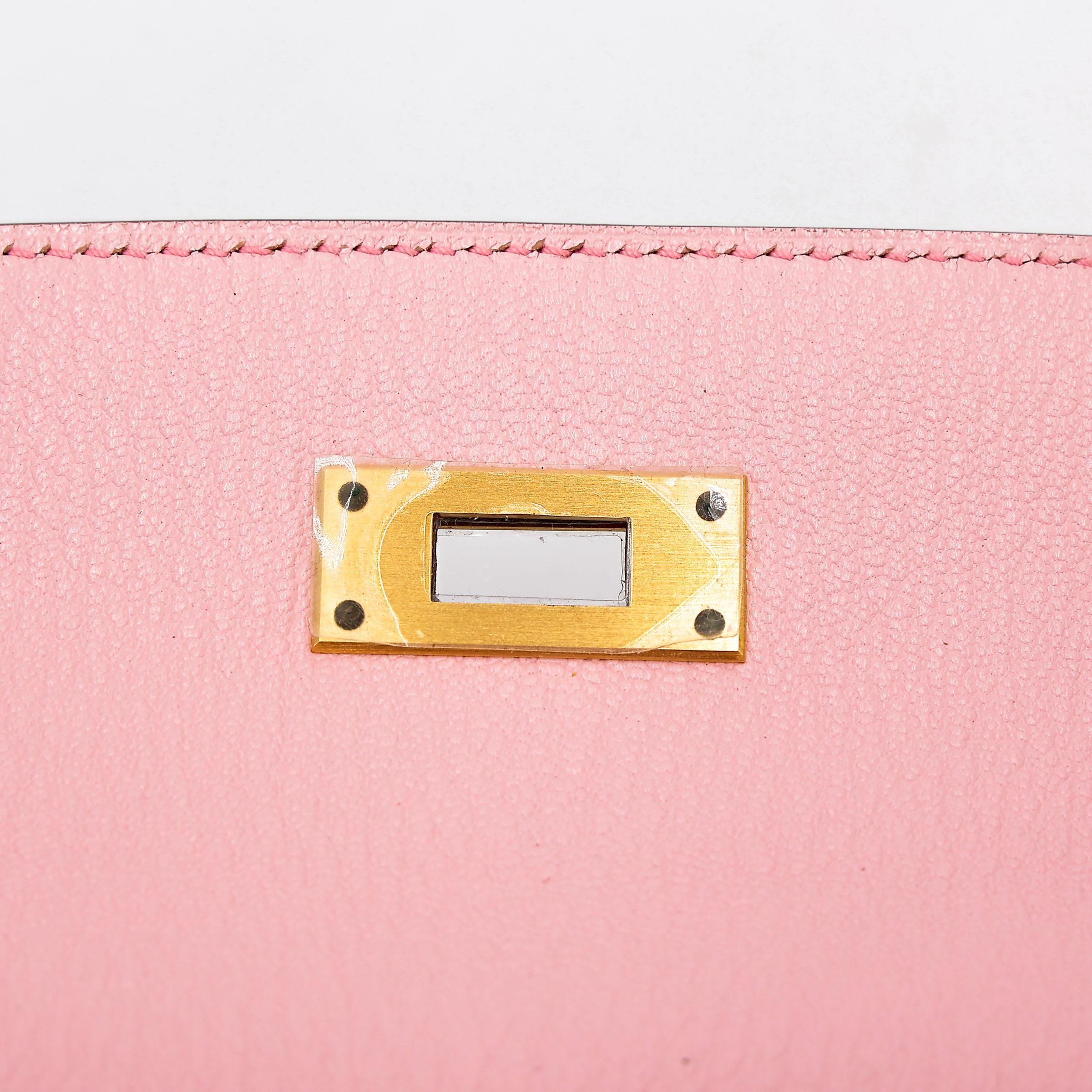 Unused ( Rank NS ) HERMÈS Special Order Kelly 28 HSS Rose Sakura (3Q) Gris Perle (80) Chevre Brushed Gold hardware A (2017) - 12