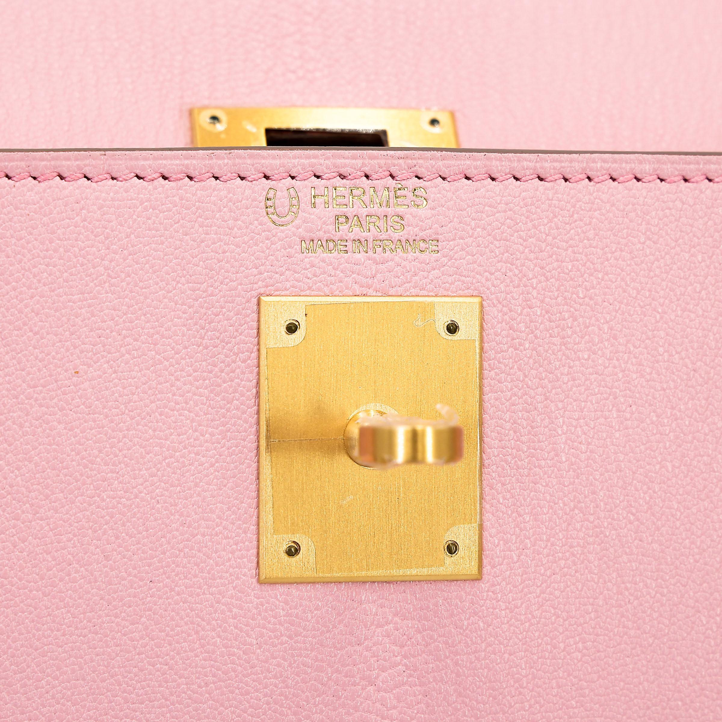 Unused ( Rank NS ) HERMÈS Special Order Kelly 28 HSS Rose Sakura (3Q) Gris Perle (80) Chevre Brushed Gold hardware A (2017) - 14